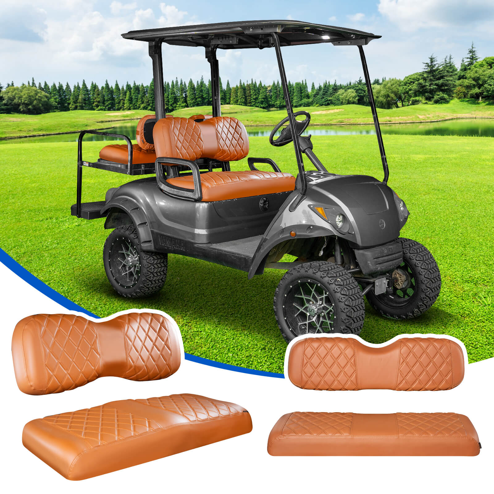 NOKINS 4PCS Golf Cart Seat Covers | Front & Rear, Vinyl | Fits Club Car Precedent