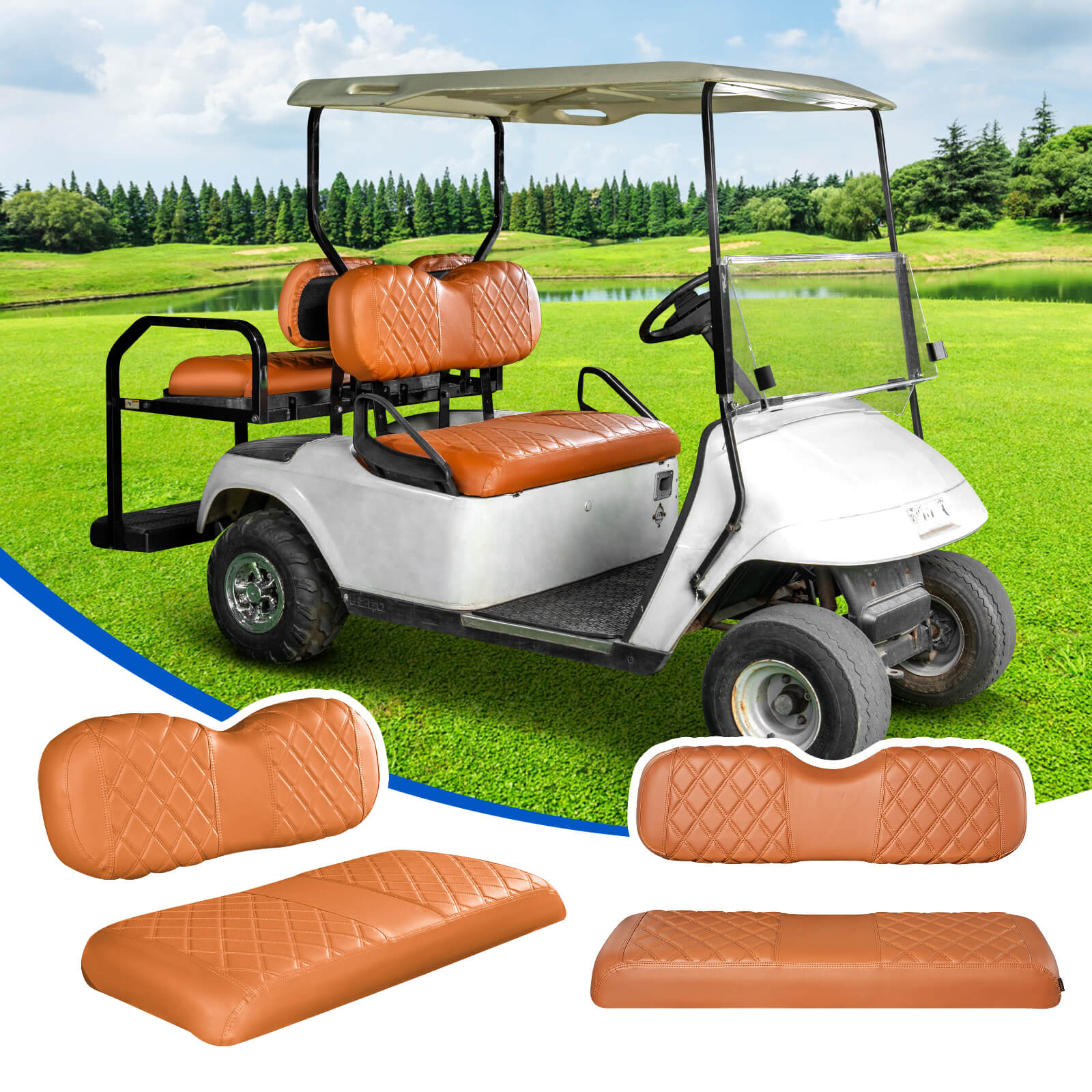 NOKINS 4PCS Golf Cart Seat Covers | Front & Rear, Vinyl | Fits Club Car Precedent
