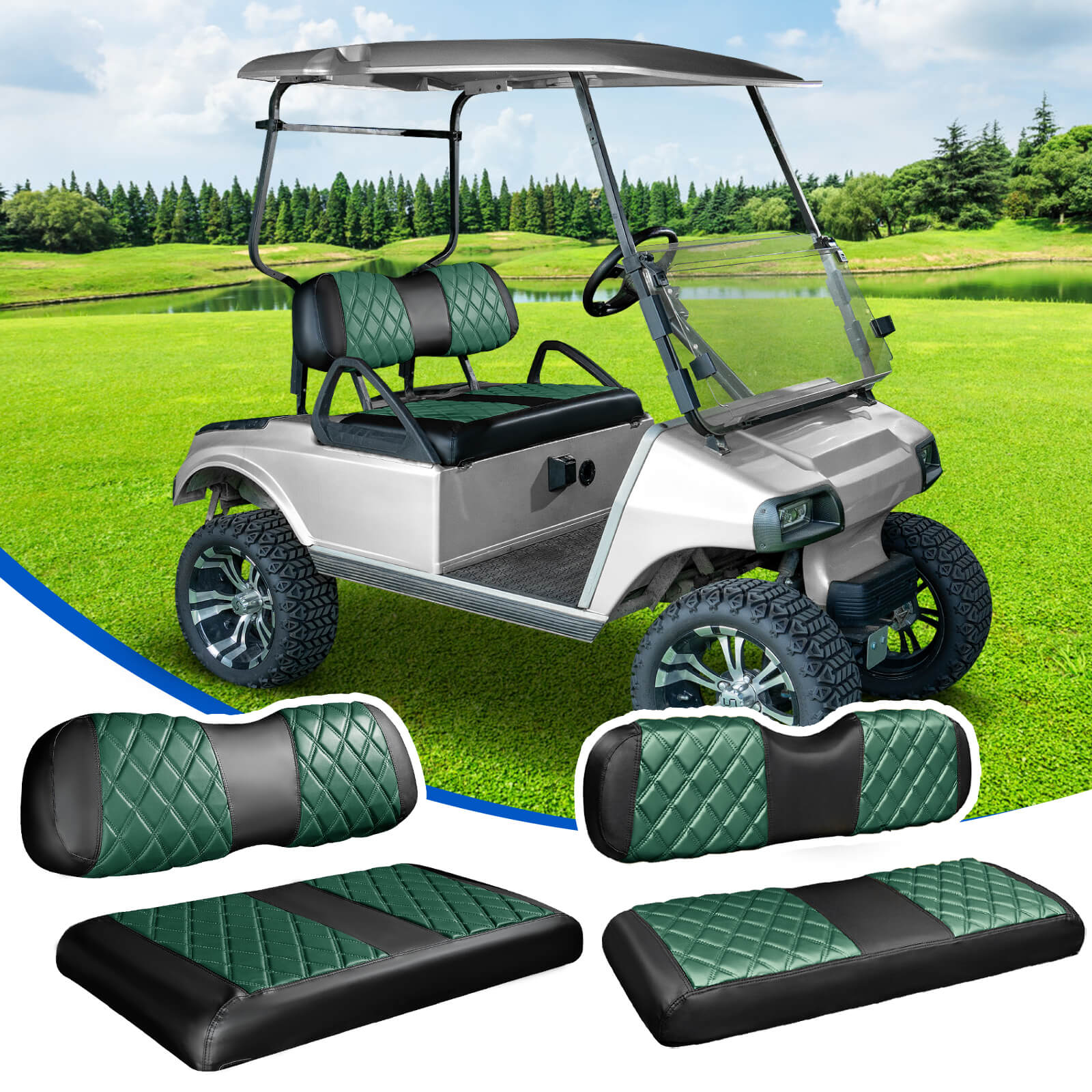 NOKINS 4PCS Golf Cart Seat Covers | Front & Rear, Vinyl | Fits Club Car Precedent