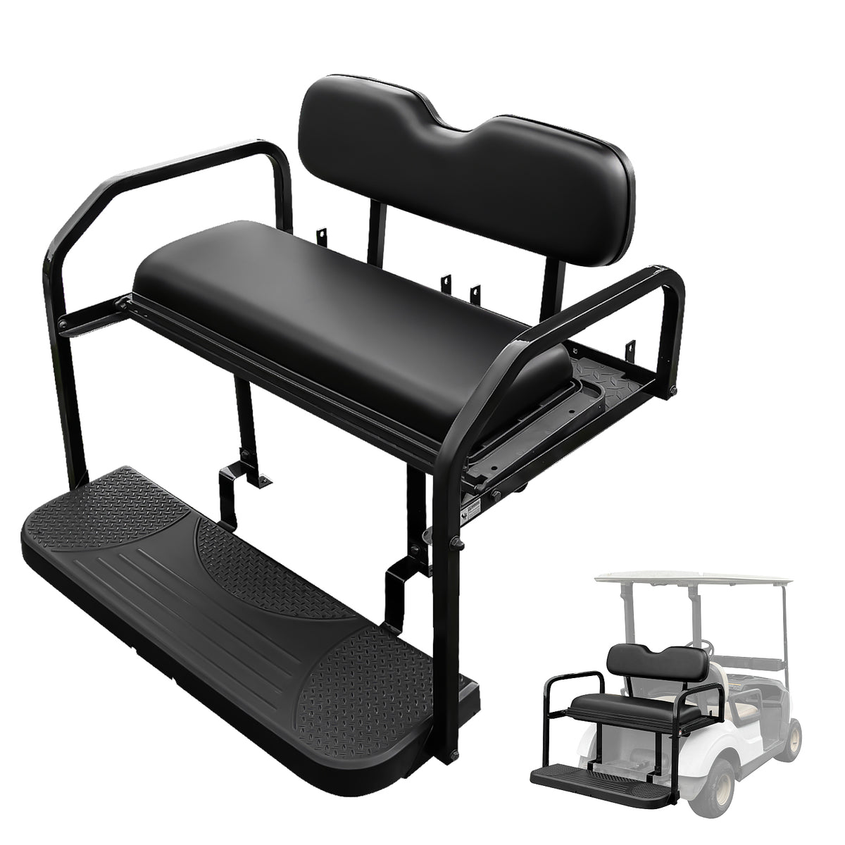 NOKINS Golf Cart Rear Seat Kit, Back Flip Seat for Yamaha Drive/G29, 1.25-Inch Square Steel Frame, Integrated Seat Belt Mounts, UV-Resistant, High-Density Foam Padding(Black)