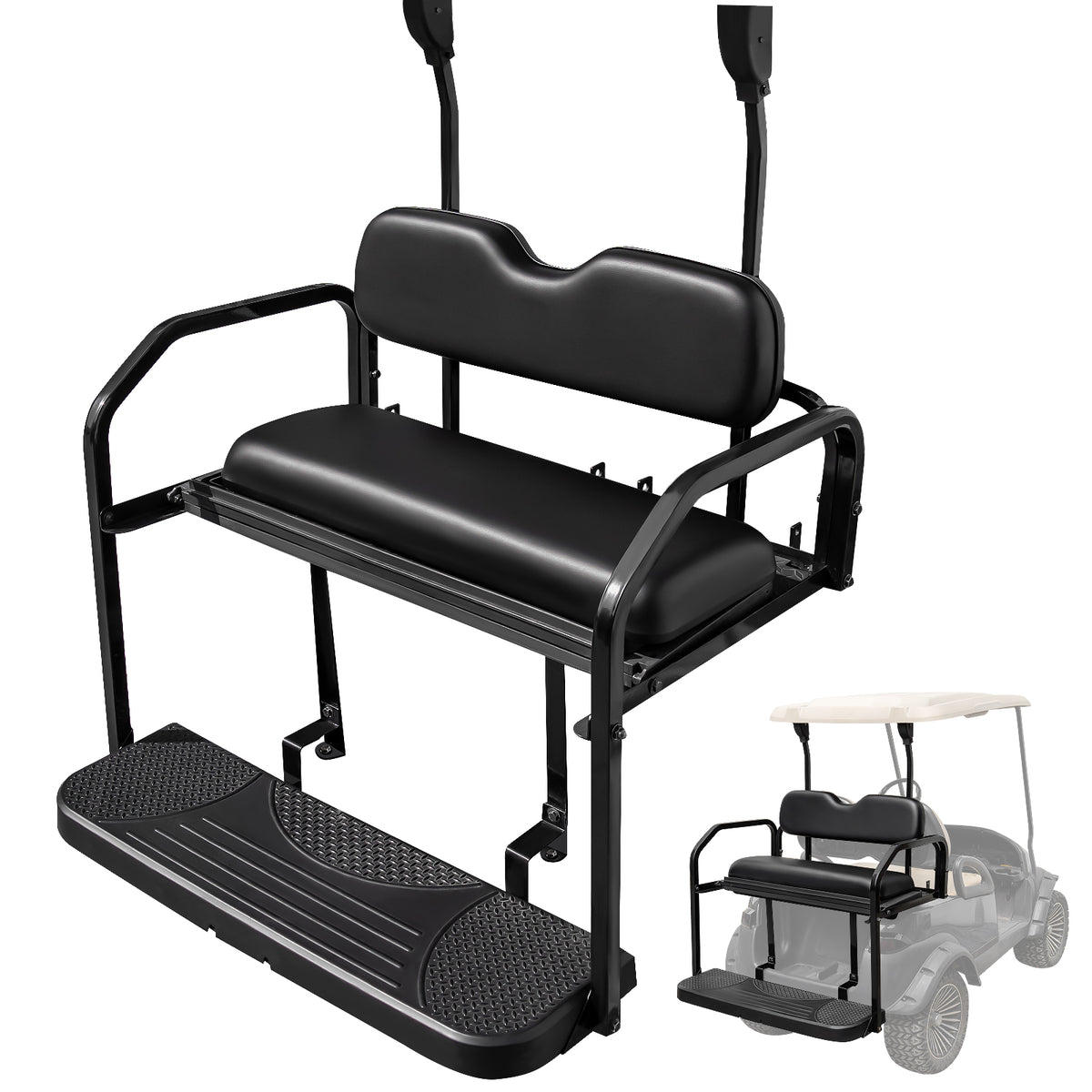 NOKINS Golf Cart Rear Seat Kit, Back Flip Seat for Club Car Precedent/Tempo/Onward 2004-Up, 1.25-Inch Square Steel Frame, Integrated Seat Belt Mounts, UV-Resistant, High-Density Foam Padding(Black)