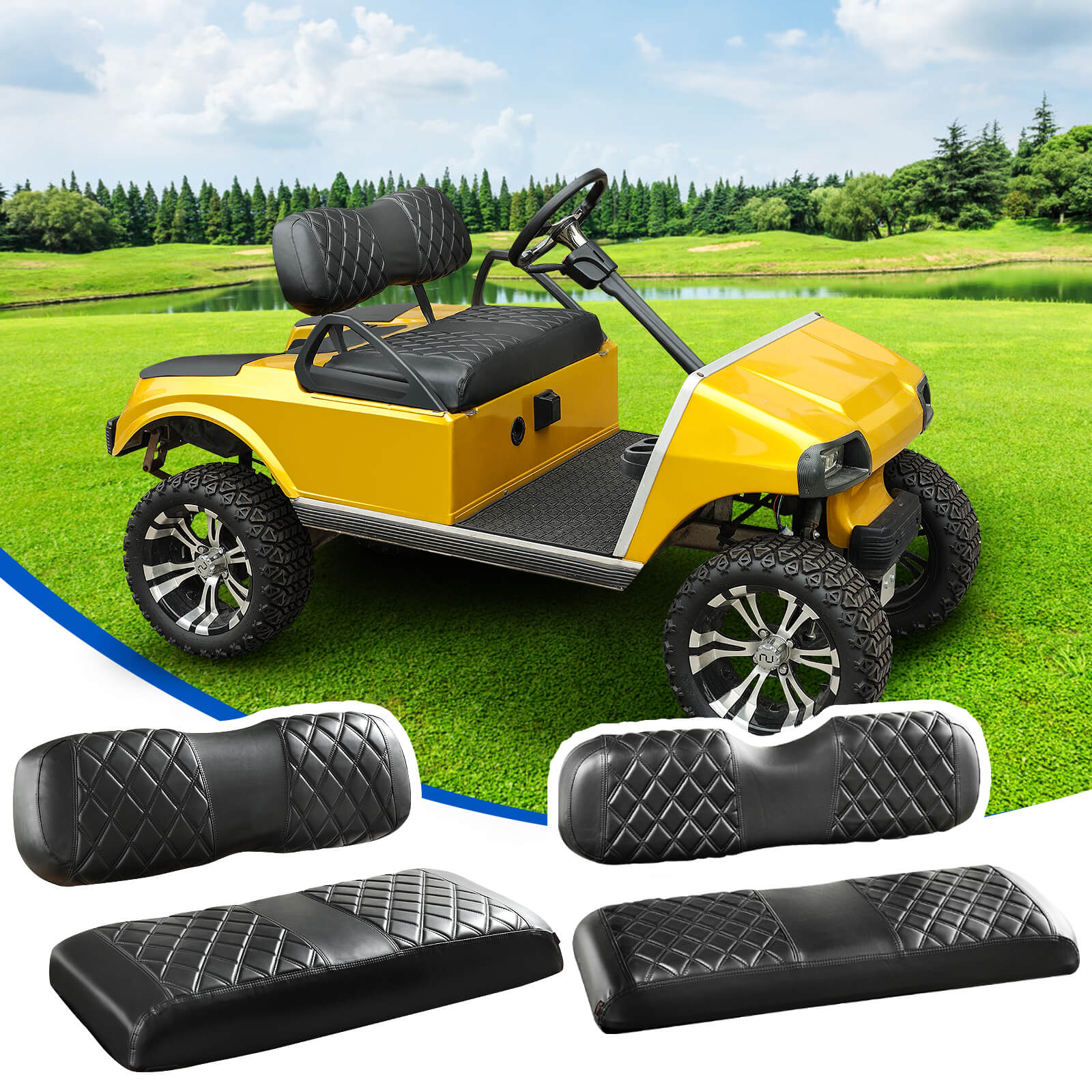 NOKINS 4PCS Golf Cart Seat Covers | Front & Rear, Vinyl | Fits Club Car Precedent