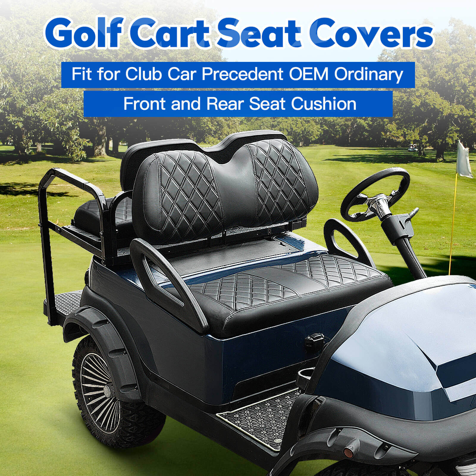 NOKINS 4PCS Golf Cart Seat Covers | Front & Rear, Vinyl | Fits Club Car Precedent