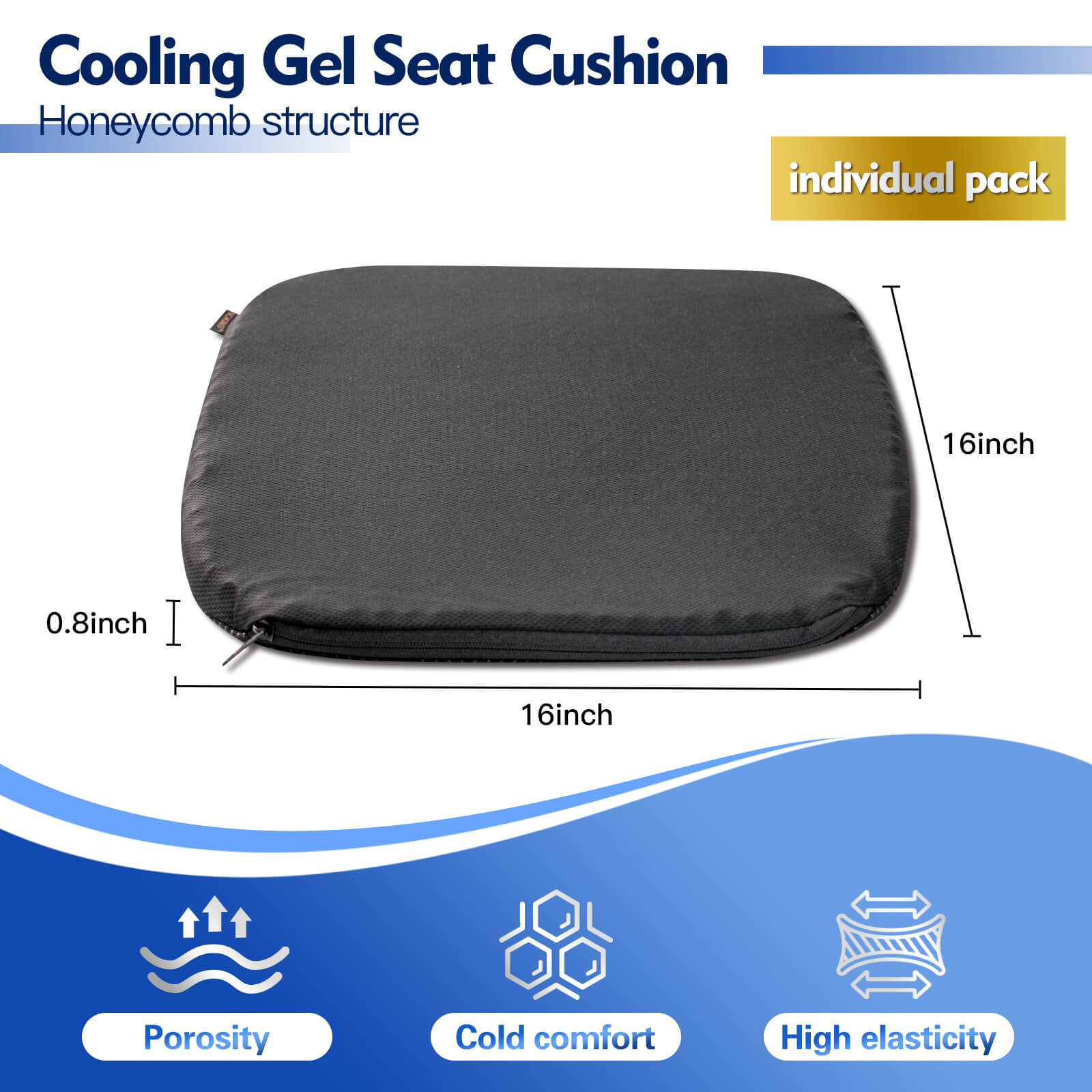 NOKINS Golf Cart Soft Gel Seat Cushion | Fits EZGO TXT/RXV, Club Car DS/Precedent, Yamaha | Thick, Breathable Honeycomb Design | Non-Slip Cover, Storage Bag (Blue, 1 PCS)