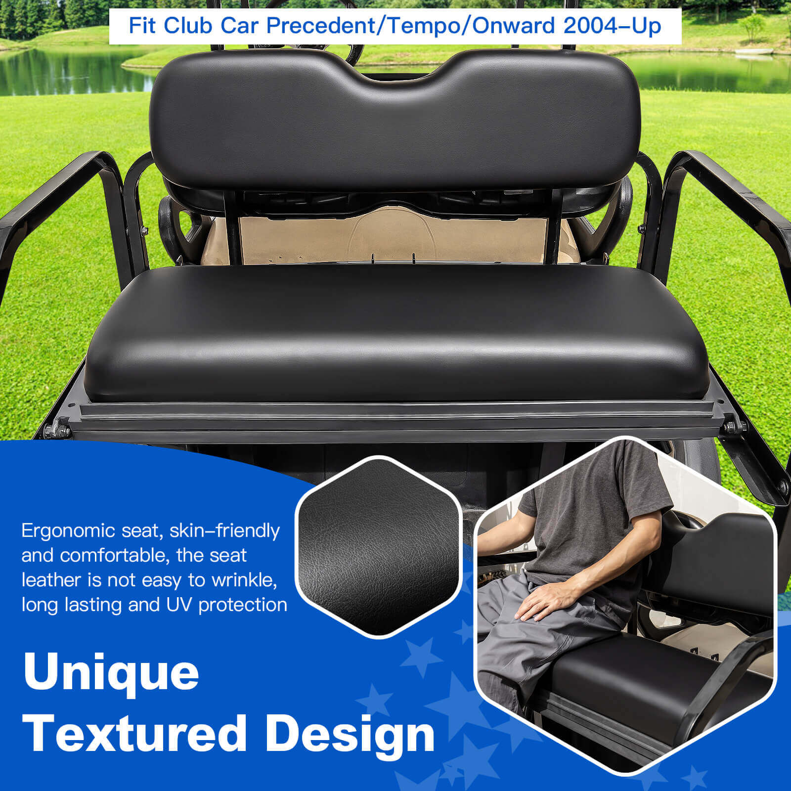 NOKINS Golf Cart Black Rear Flip Seat Kit for Club Car Precedent/Tempo/Onward 2004-Up | 1.25 Inch Steel Frame
