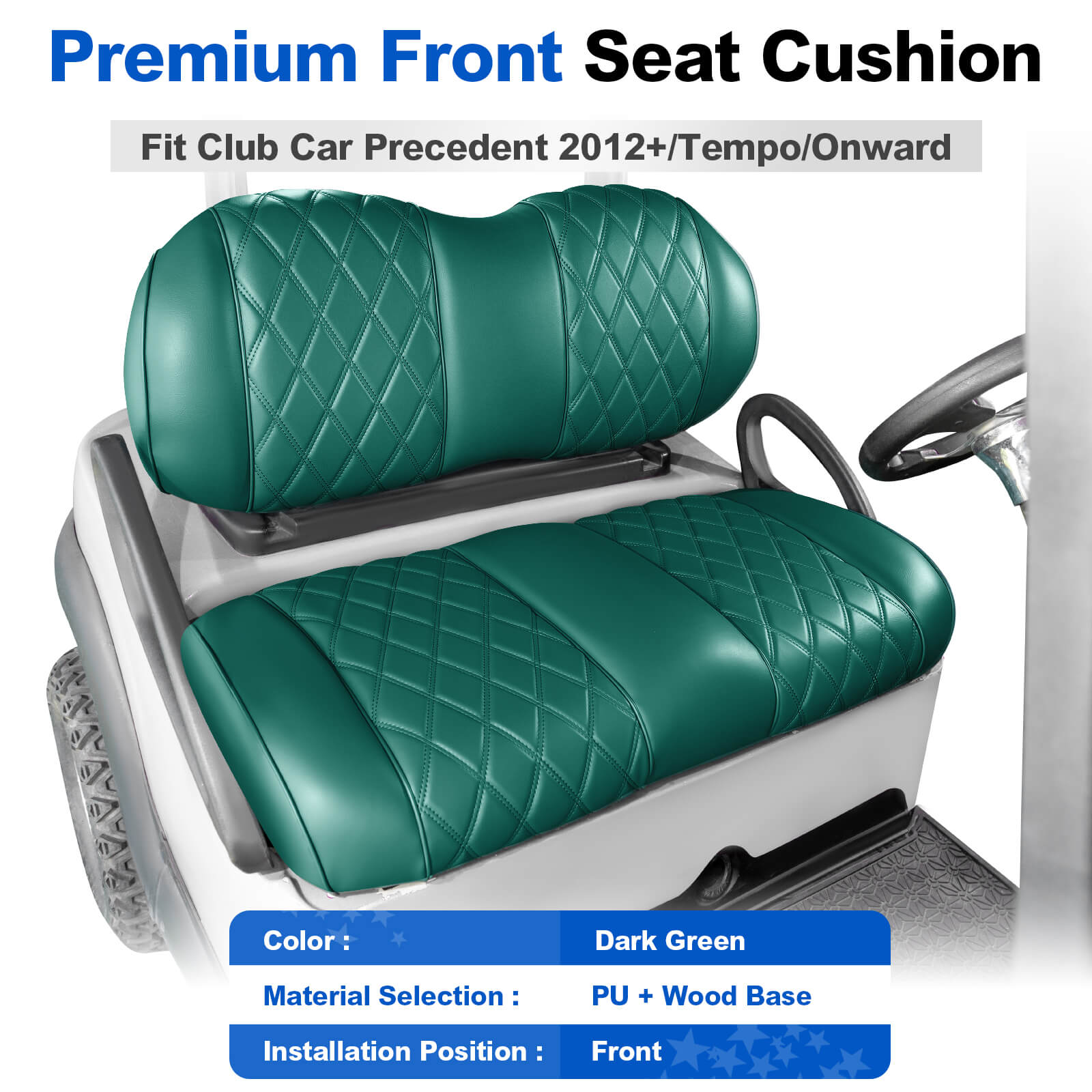 NOKINS Golf Cart Front Seat Kit | Fits Club Car Precedent 2012+/Tempo/Onward | Seat Back & Bottom, Dark Green