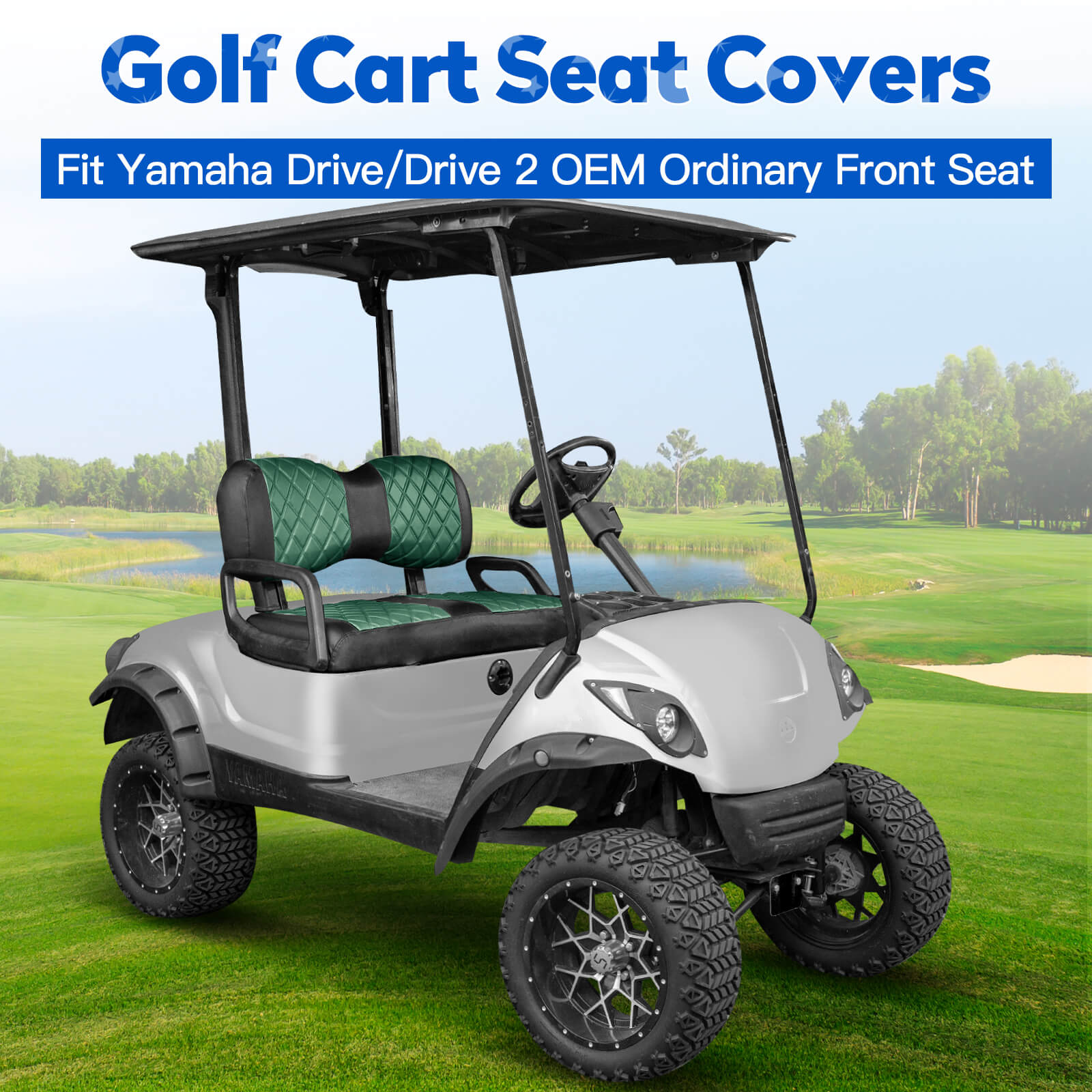 NOKINS No-Stapler Diamond Golf Cart Seat Covers | Fits Yamaha Drive/Drive 2, Vinyl material