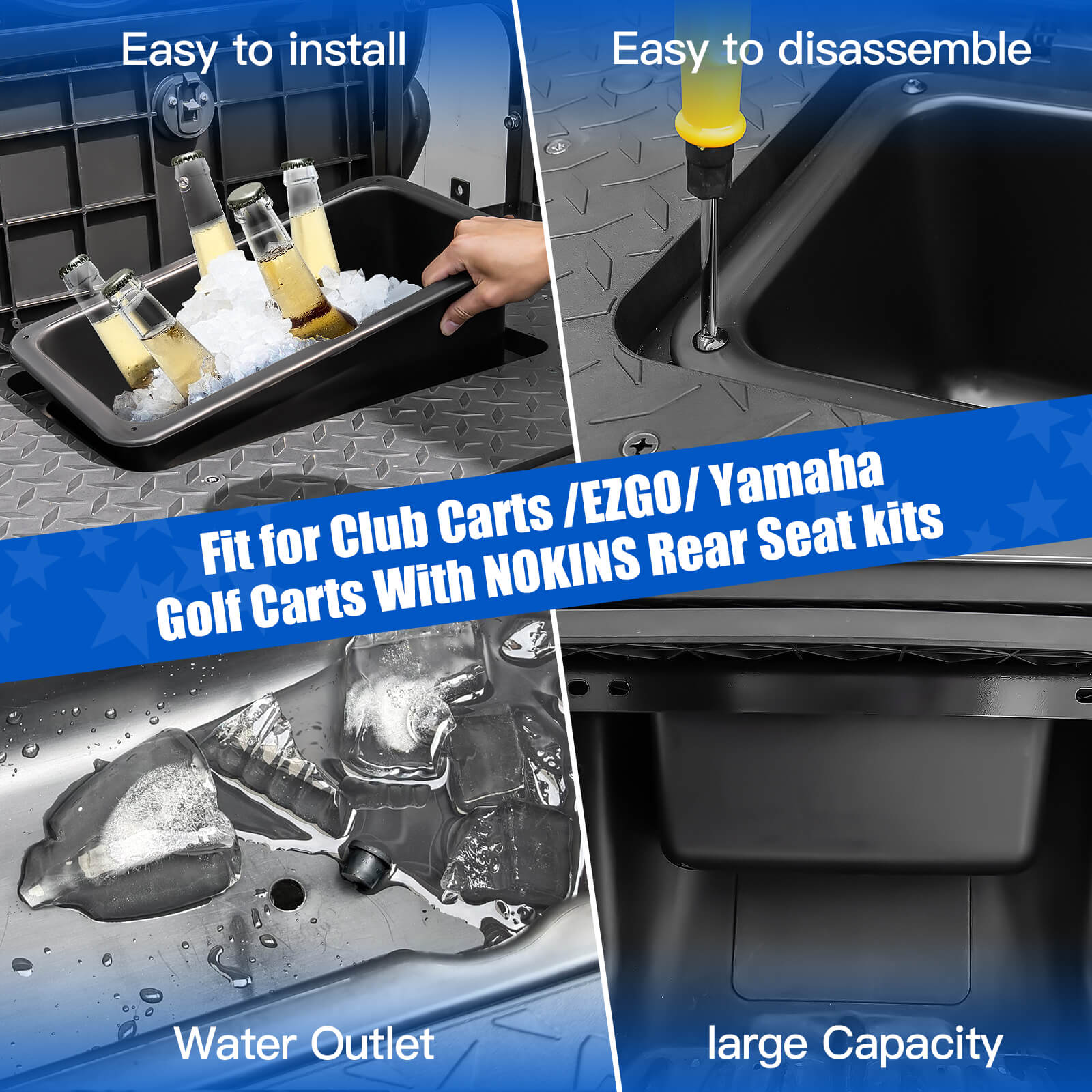NOKINS Golf Cart Cooler, A Large-Capacity Storage Cooler Box Fit for Club Carts/EZGO/Yamaha Golf Carts with NOKINS Rear Seat Kits