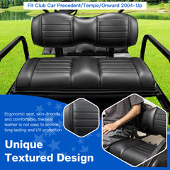 NOKINS Golf Cart Premium Rear Seat Kit, Back Flip Seat for Club Car Precedent/Tempo/Onward 2004-Up, 1.25-Inch Square Steel Frame, Integrated Seat Belt Mounts, UV-Resistant(Black)