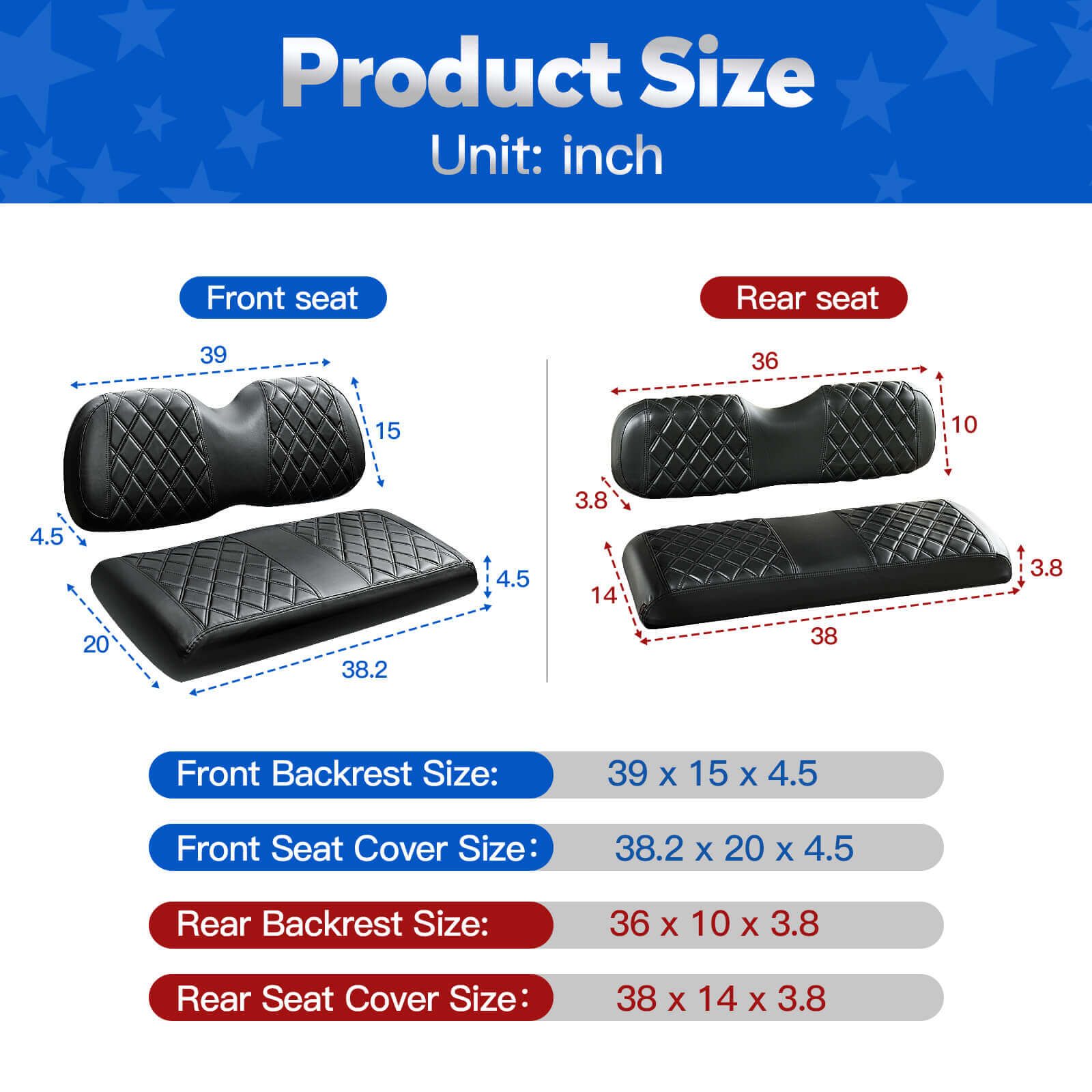 NOKINS 4PCS Golf Cart Seat Covers | Front & Rear, Vinyl | Fits Club Car Precedent