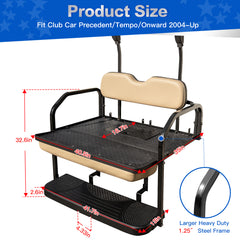 NOKINS Golf Cart Rear Seat Kit, Back Flip Seat for Club Car Precedent/Tempo/Onward 2004-Up, 1.25-Inch Square Steel Frame, Integrated Seat Belt Mounts, UV-Resistant, High-Density Foam Padding(Buff)