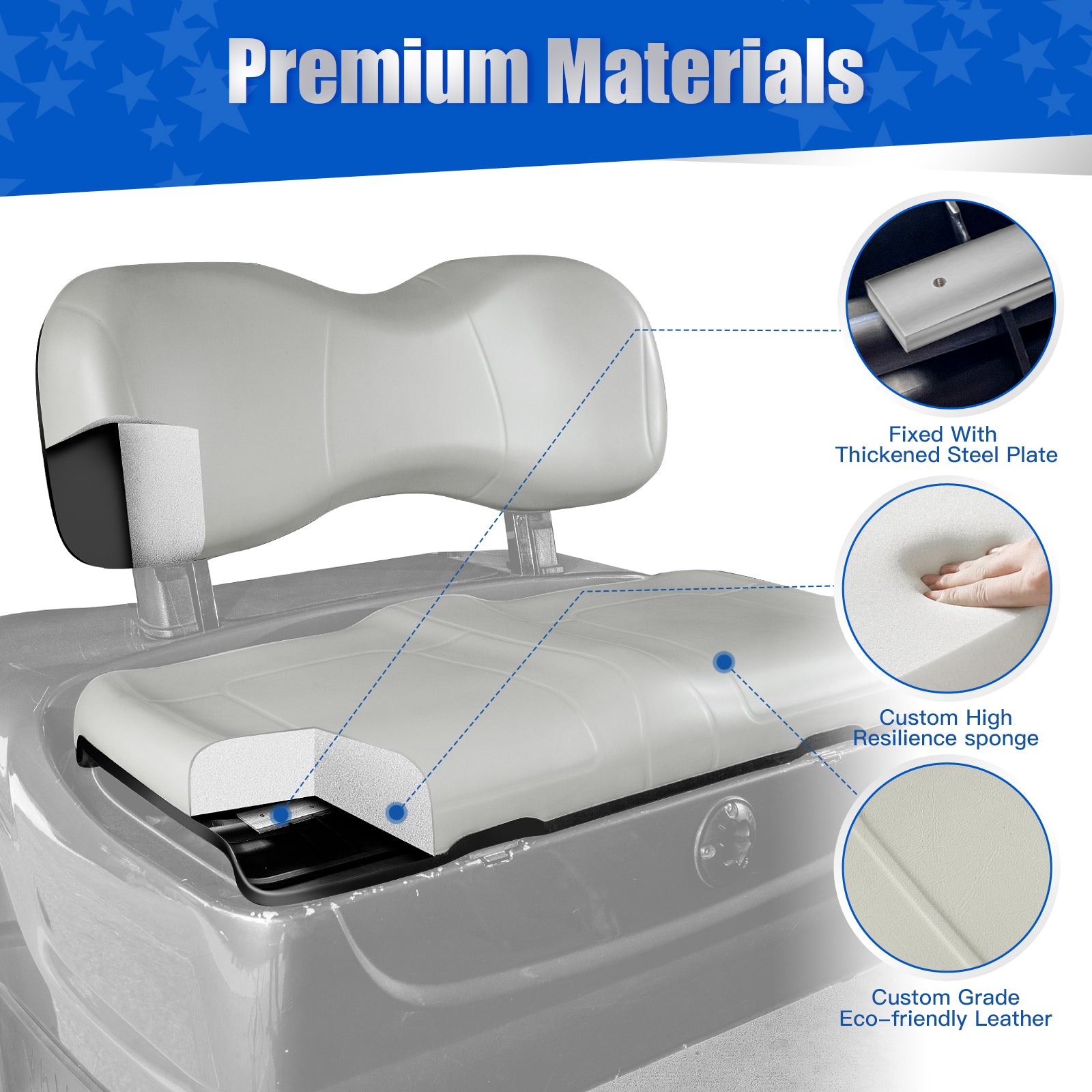 NOKINS Golf Cart Front Seat Cushion Kit | Fits Yamaha G29/Drive 2007-2016, Oyster Gray