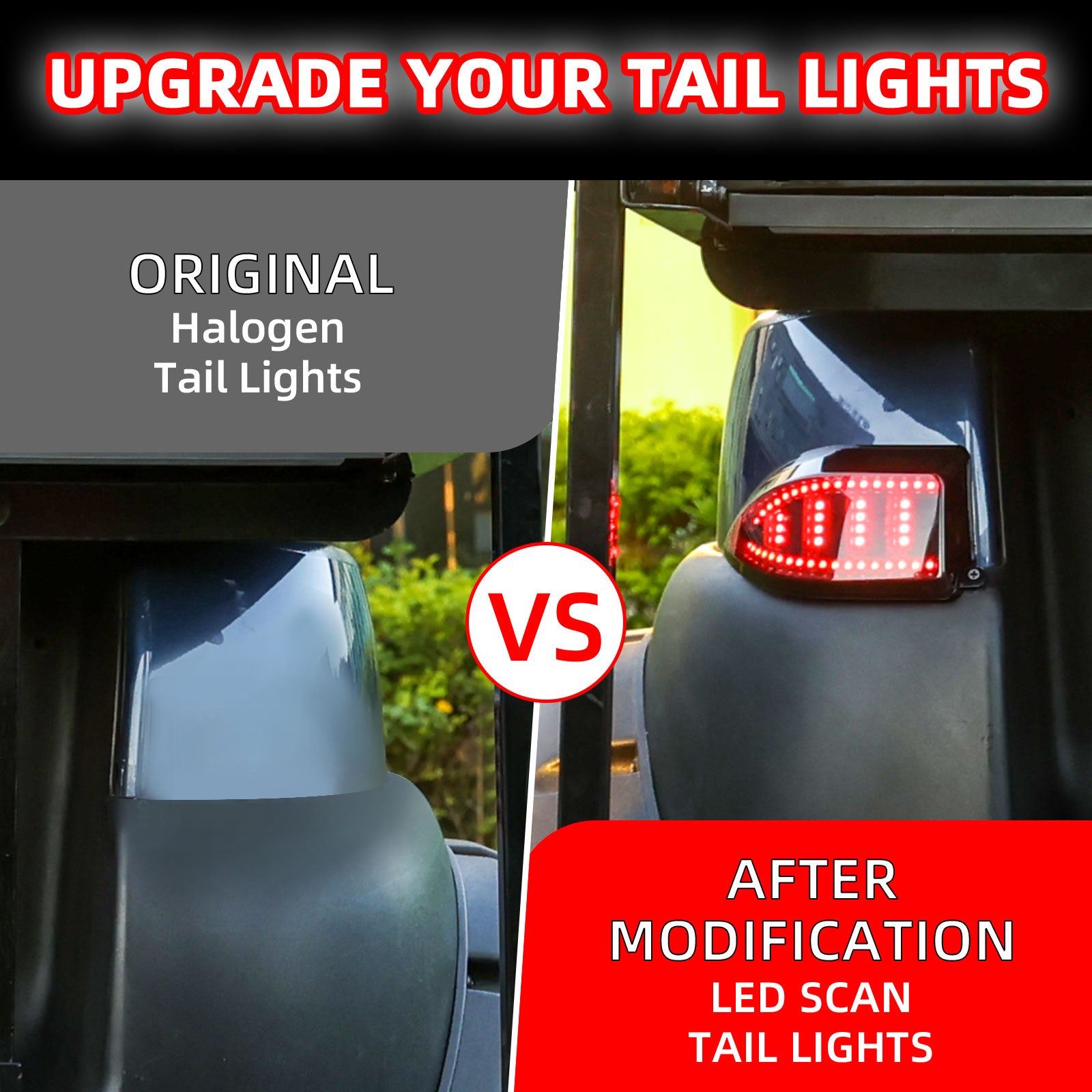 NOKINS Golf Cart LED Tail Lights | Fits Club Car Tempo/Precedent | Deluxe Brake Light | 12V Universal | Gas & Electric Models