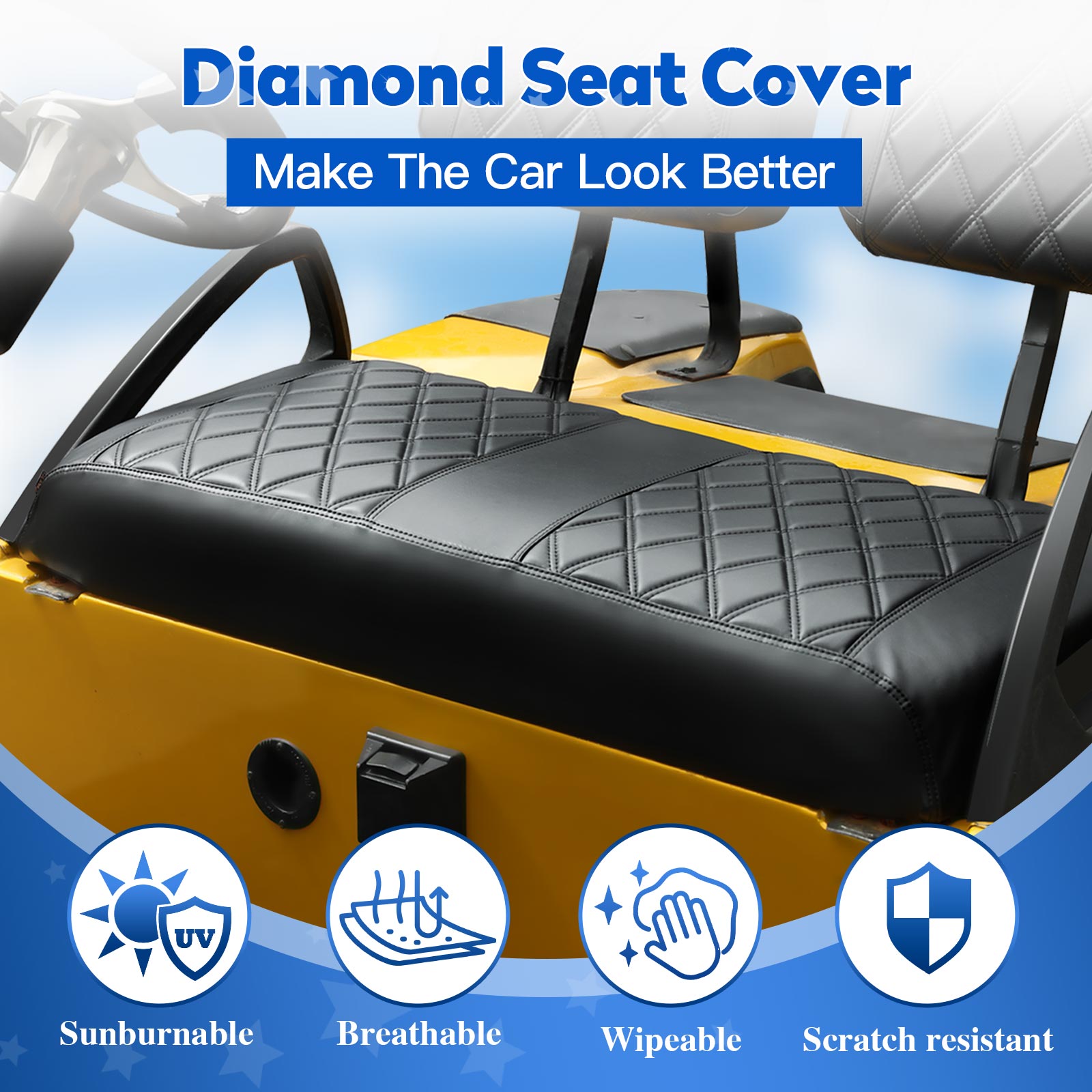 NOKINS Golf Cart Diamond Seat Covers | Breathable Vinyl Kit | Fits Club Car DS Pre-2000 | OEM Ordinary Front Seat Cushion