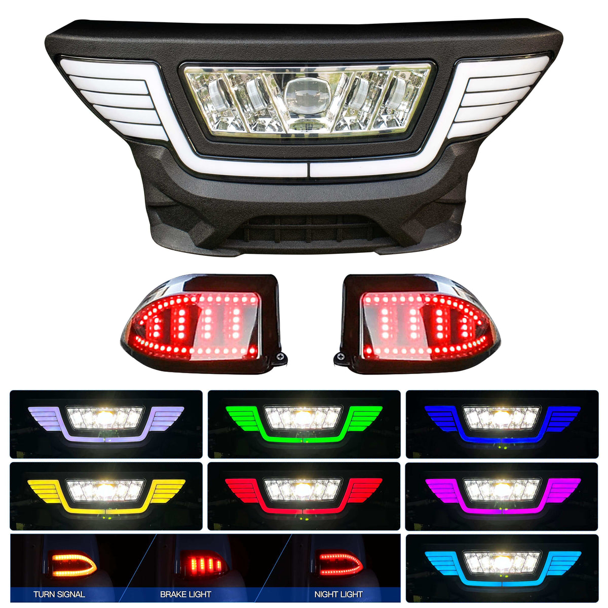 NOKINS Deluxe Plus LED Colorful Light Kit | Fits Club Car Precedent 2004-UP (Electric/Gas) | Street Legal, Scanning Turn Lights, Low/High Beam