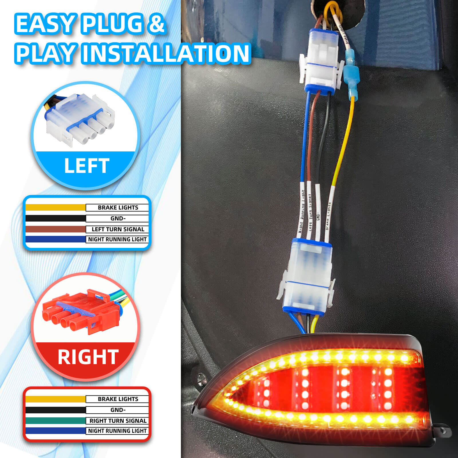 NOKINS Golf Cart LED Tail Lights | Fits Club Car Tempo/Precedent | Deluxe Brake Light | 12V Universal | Gas & Electric Models