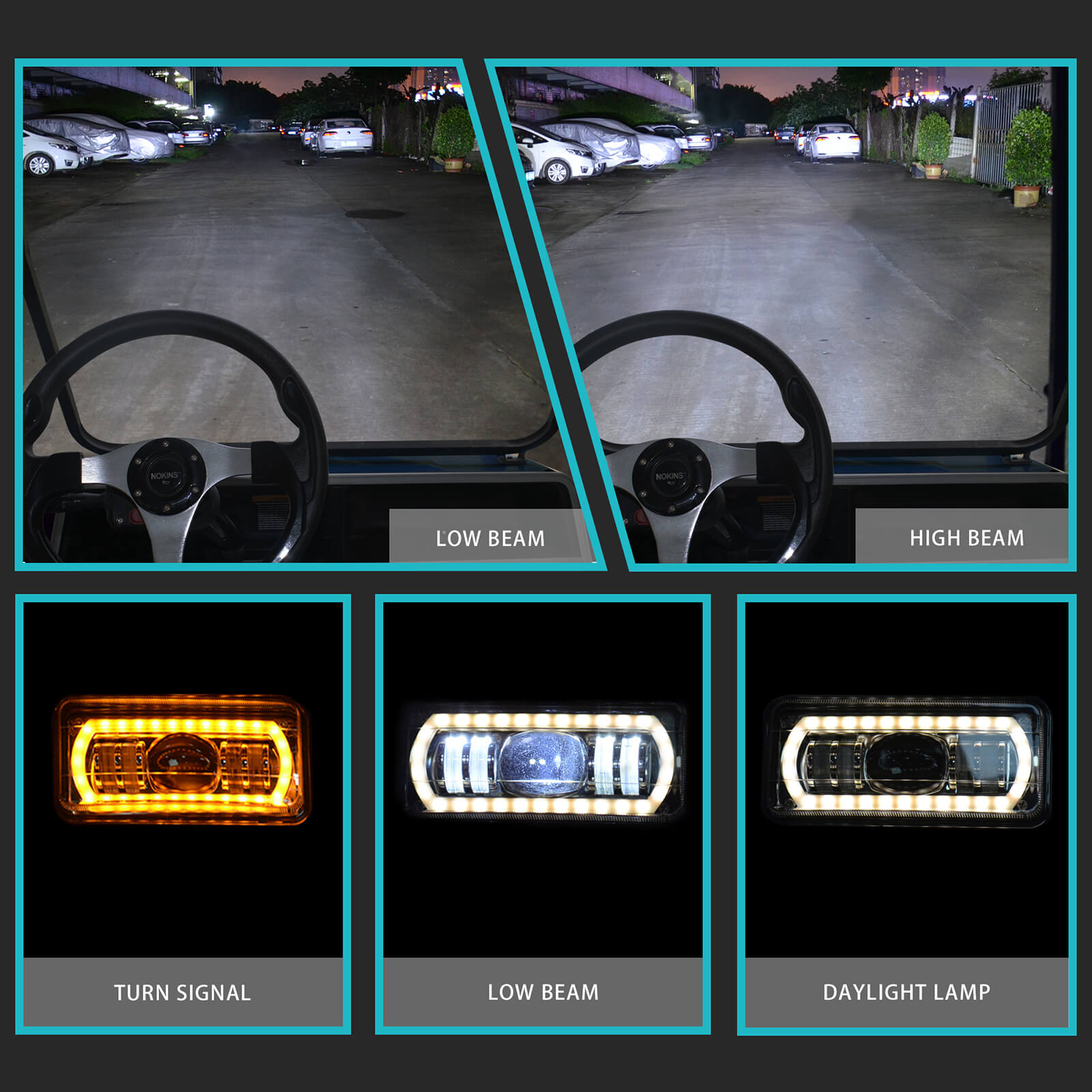 NOKINS Deluxe Plus LED Light Kit | Fits Club Car DS 1993-UP (Gas/Electric) | 20A DC Converter, USB, Low