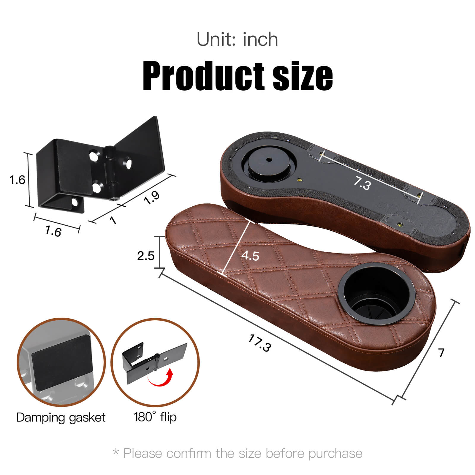 NOKINS Flip Hinged Rear Armrest with Cup Holder | No Drilling | Fits 1" Square Tube, EZGO/Club Car/Yamaha | Brown&Brown 8438
