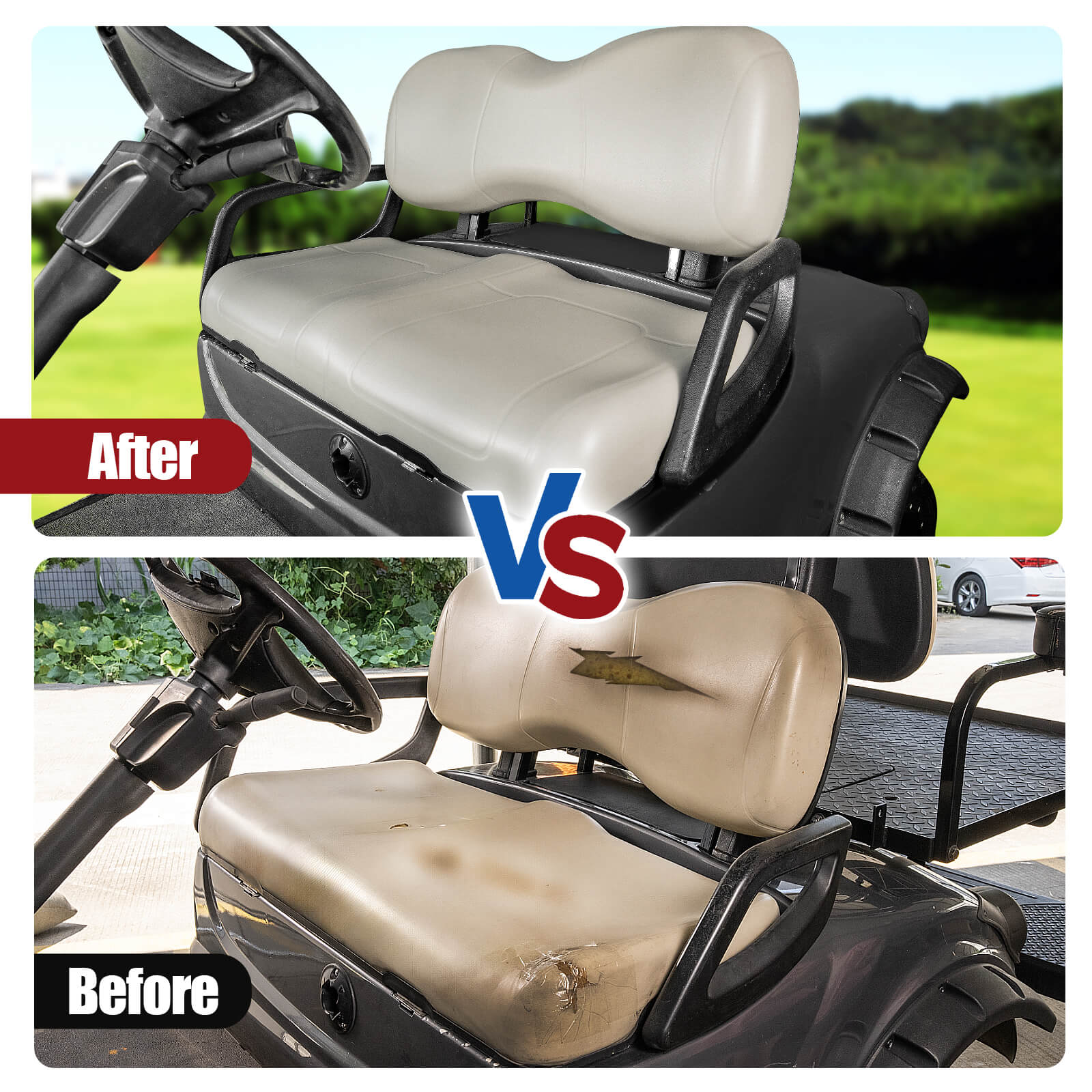 NOKINS Golf Cart Front Seat Cushion Kit | Fits Yamaha G29/Drive 2007-2016, Oyster Gray