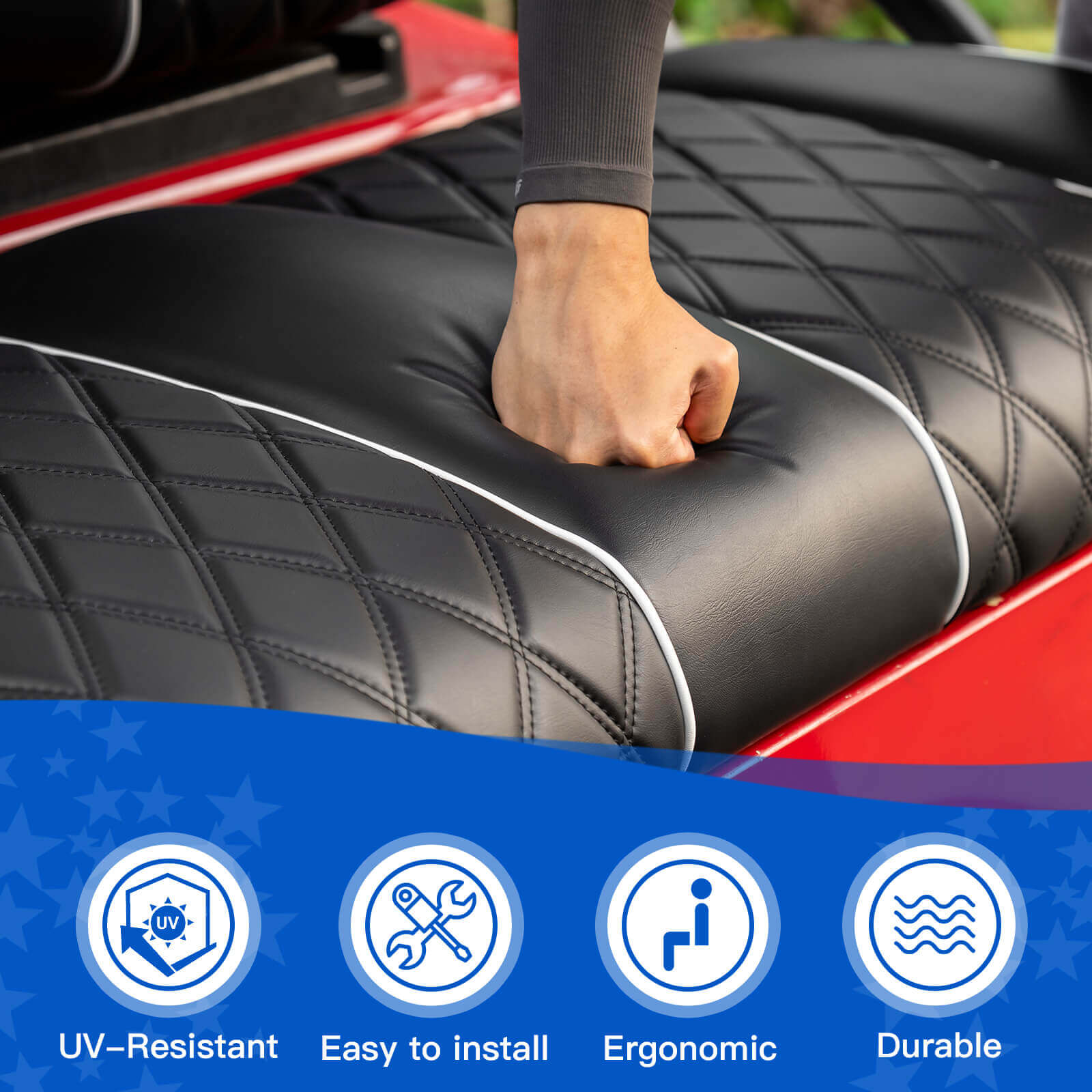 NOKINS Golf Cart Front Seat Kit | Fits Club Car Precedent 2012+/Tempo/Onward | Seat Back & Bottom, Black&White Piping