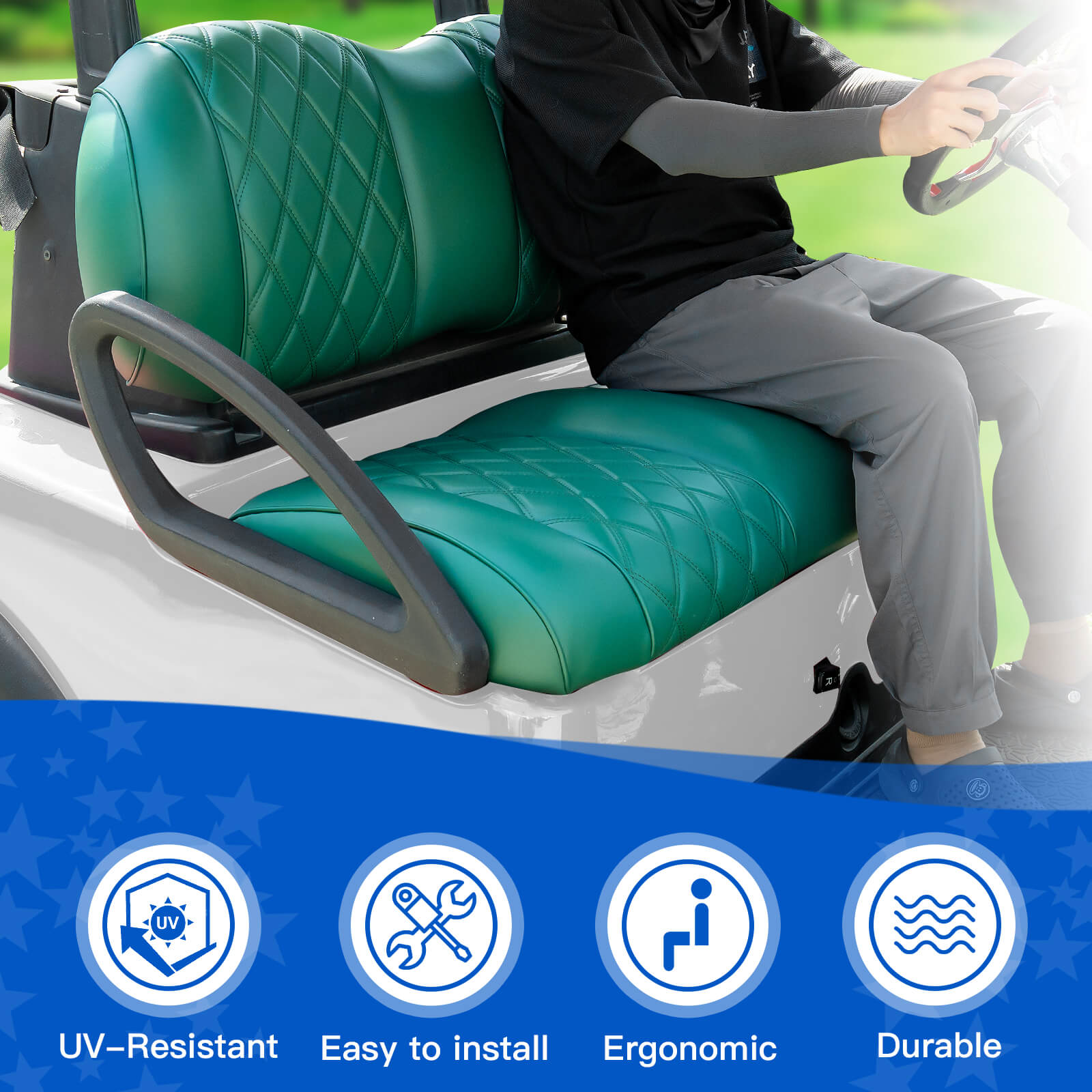 NOKINS Golf Cart Front Seat Kit | Fits Club Car Precedent 2012+/Tempo/Onward | Seat Back & Bottom, Dark Green