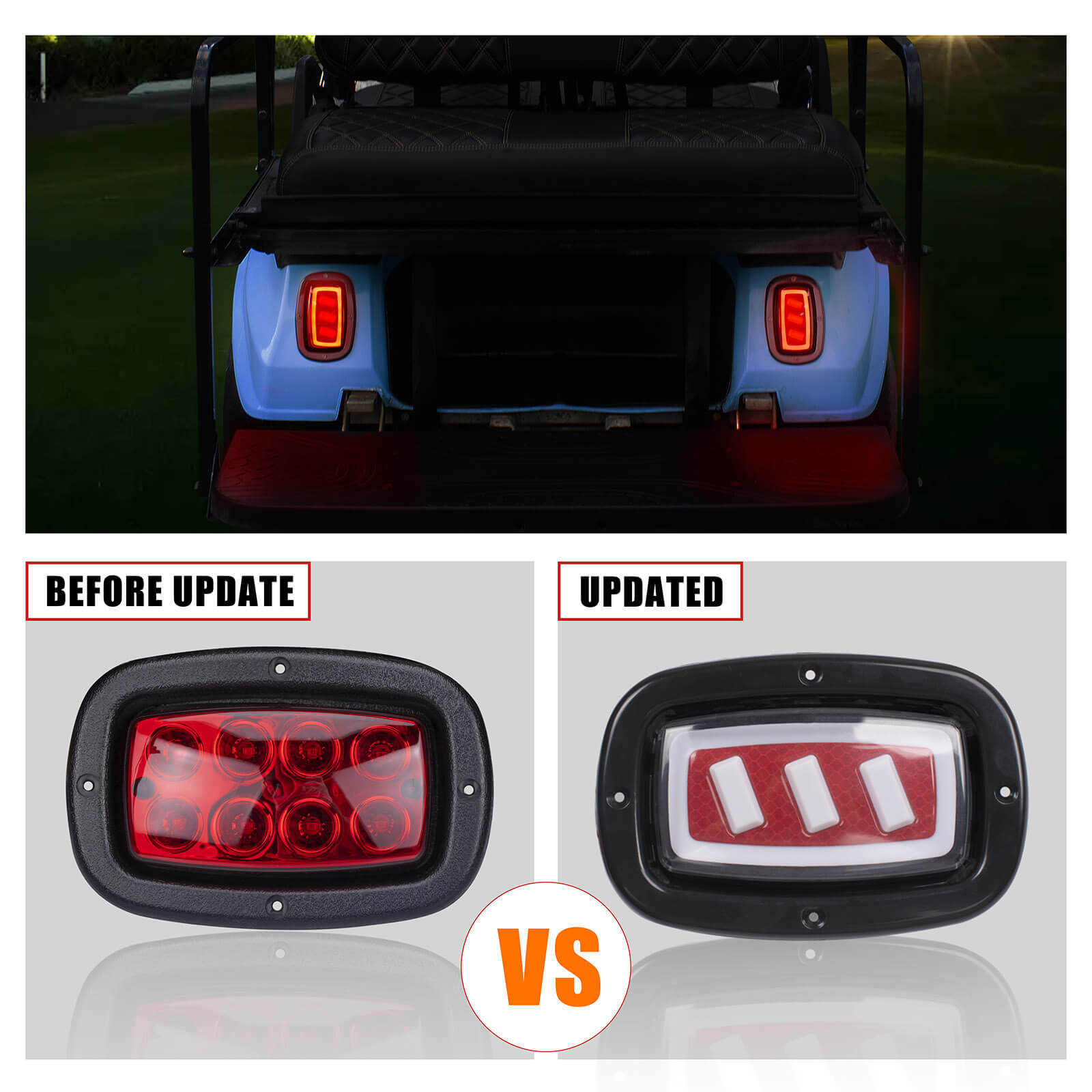 NOKINS Deluxe Plus LED Light Kit | Fits Club Car DS 1993-UP (Gas/Electric) | 20A DC Converter, USB, Low