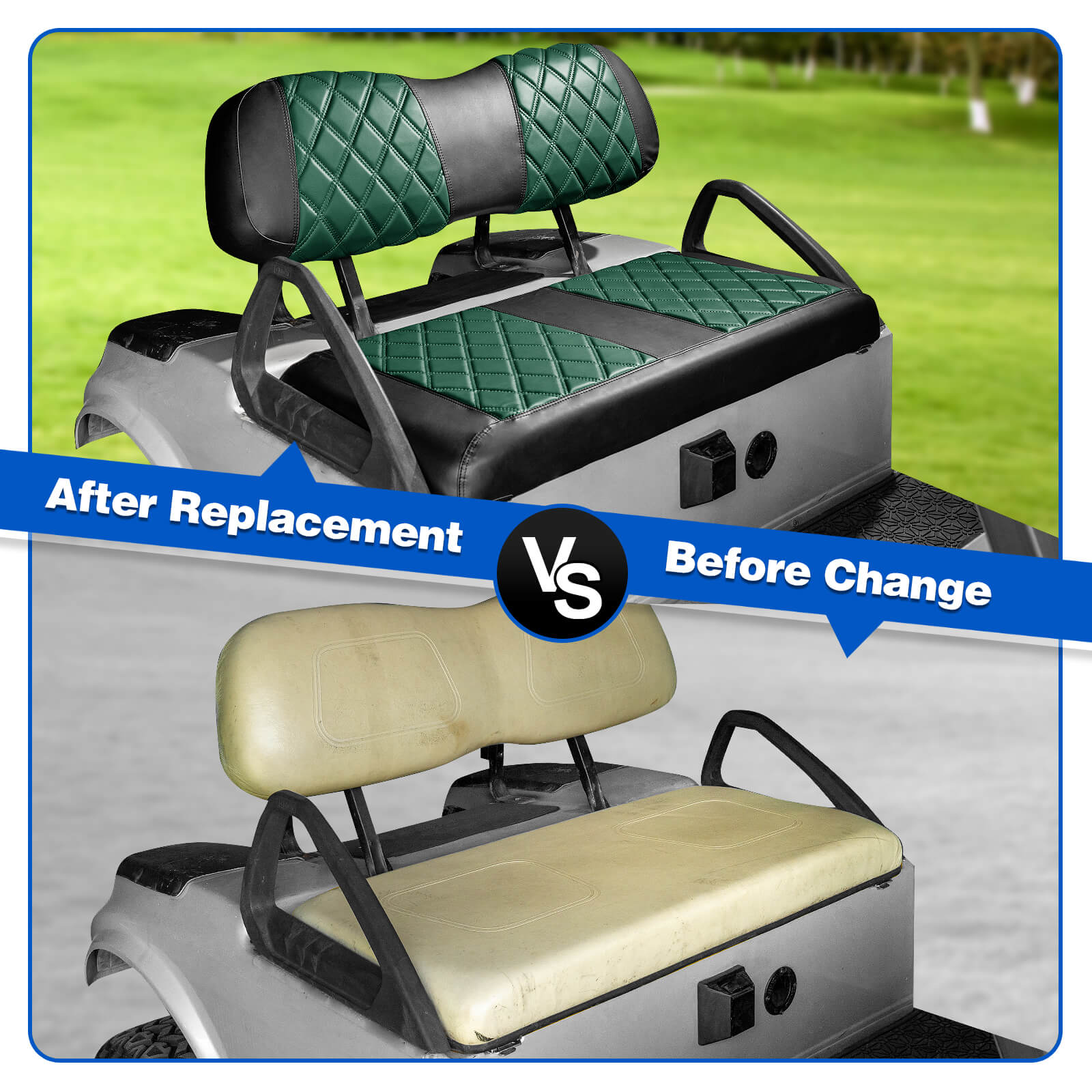 NOKINS No-Stapler Diamond Golf Cart Seat Covers | Fits Club Car DS 2000.5-Up, Vinyl material