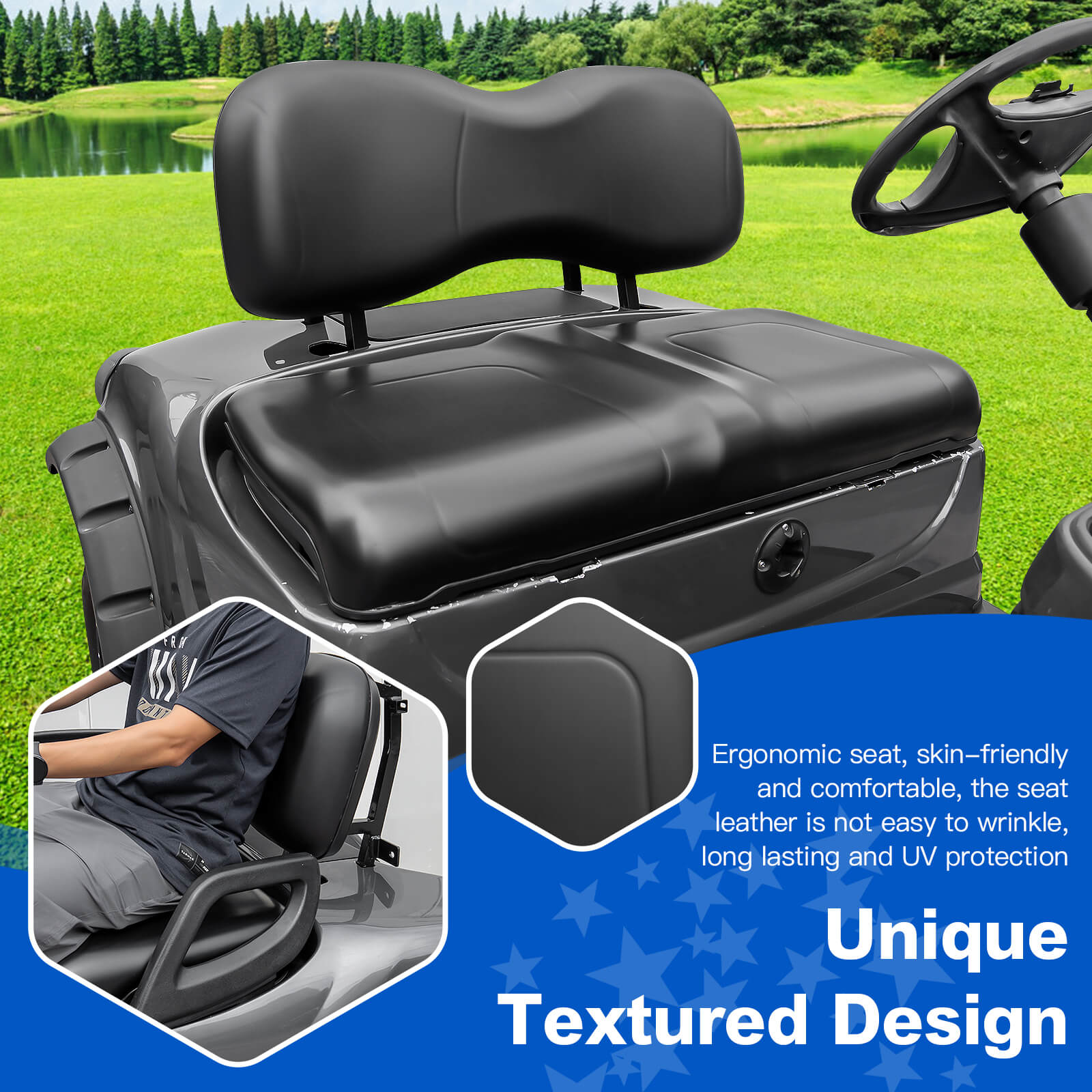 NOKINS Golf Cart Front Seat Cushion Kit | Fits Yamaha G29-2/Drive2 2017+, Black