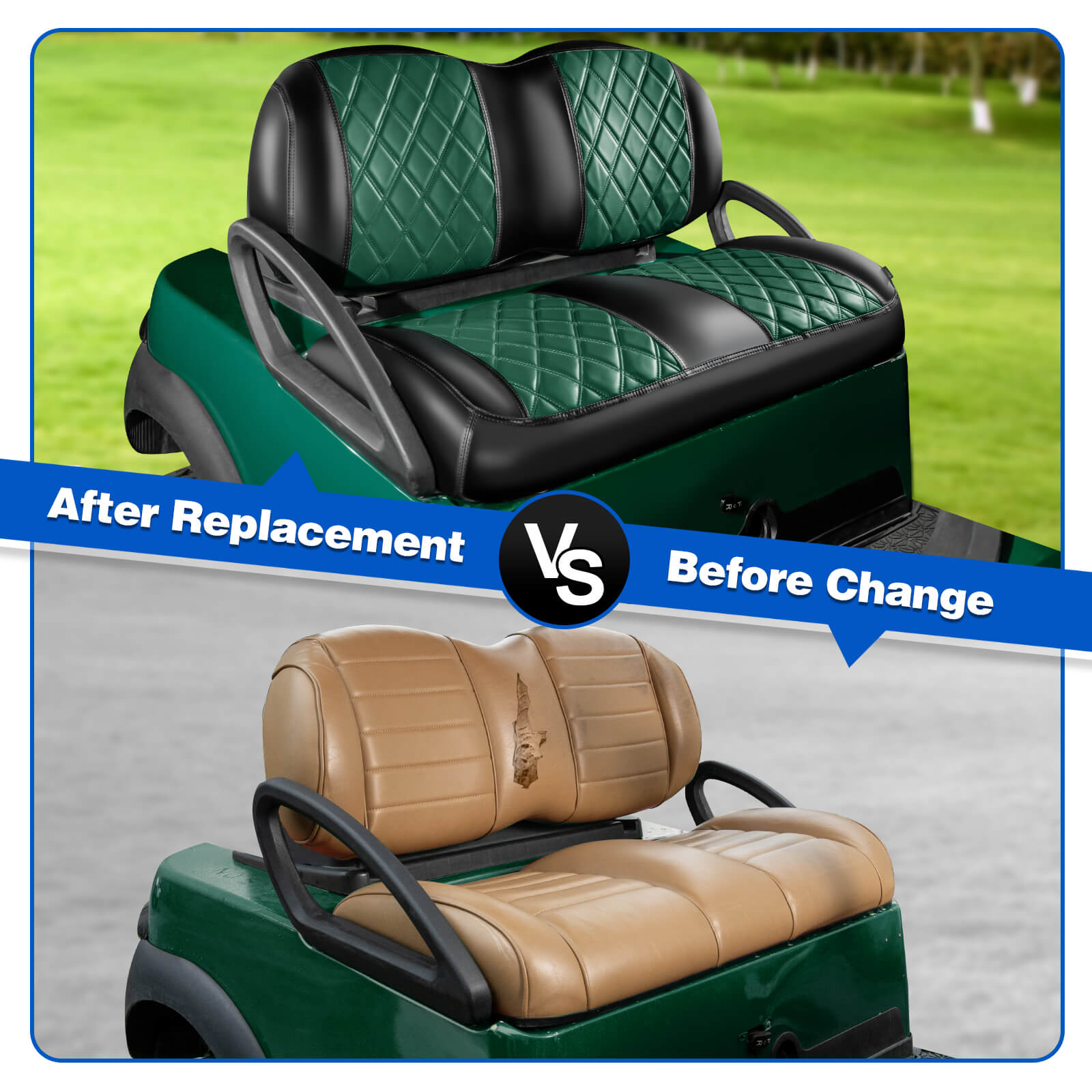 NOKINS Golf Cart Seat Covers | Fits Club Car Precedent/Tempo/Onward | Premium Front Seat | Vinyl Leather Diamond | Soft, Scratch-Resistant, No Stapler Needed