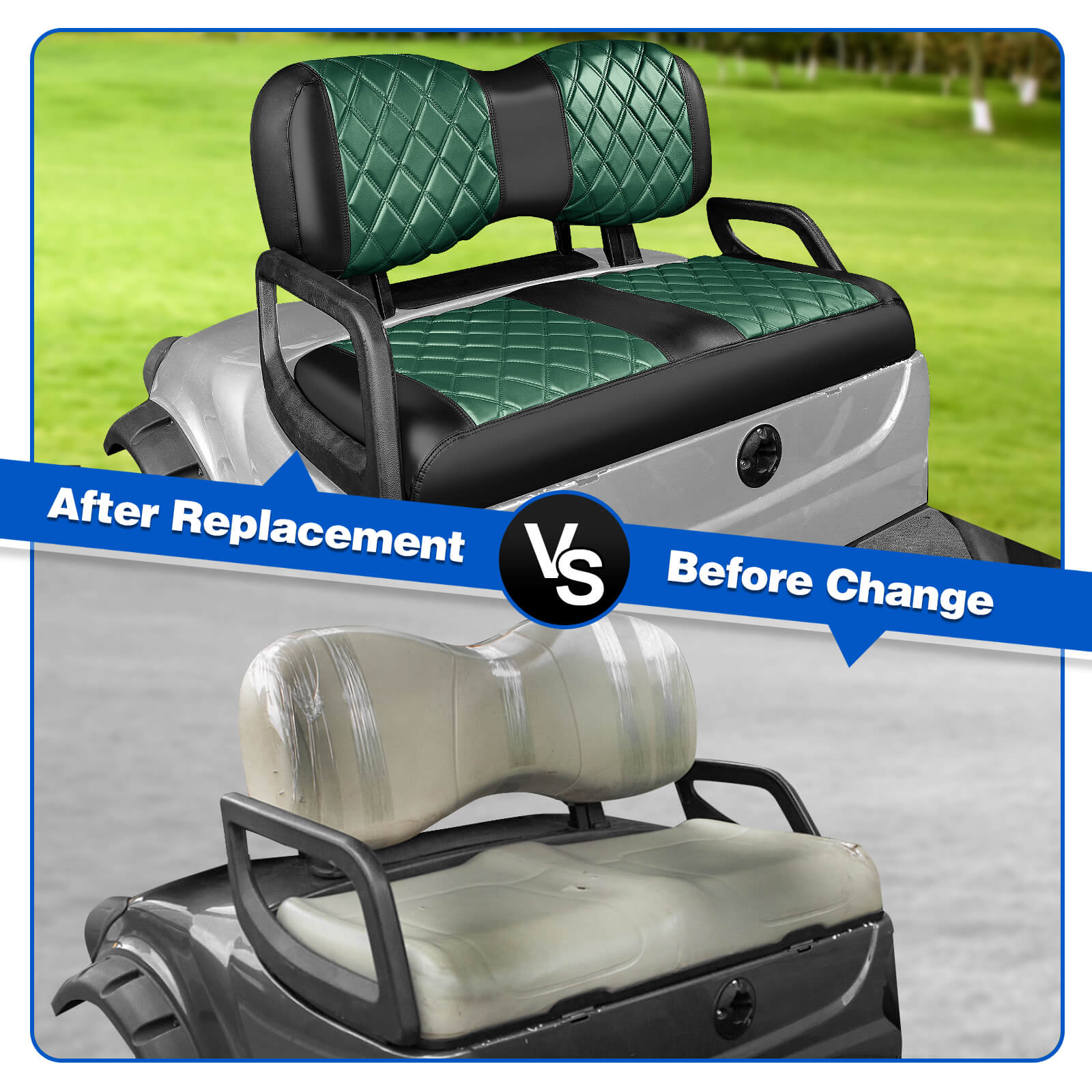 NOKINS No-Stapler Diamond Golf Cart Seat Covers | Fits Yamaha Drive/Drive 2, Vinyl material
