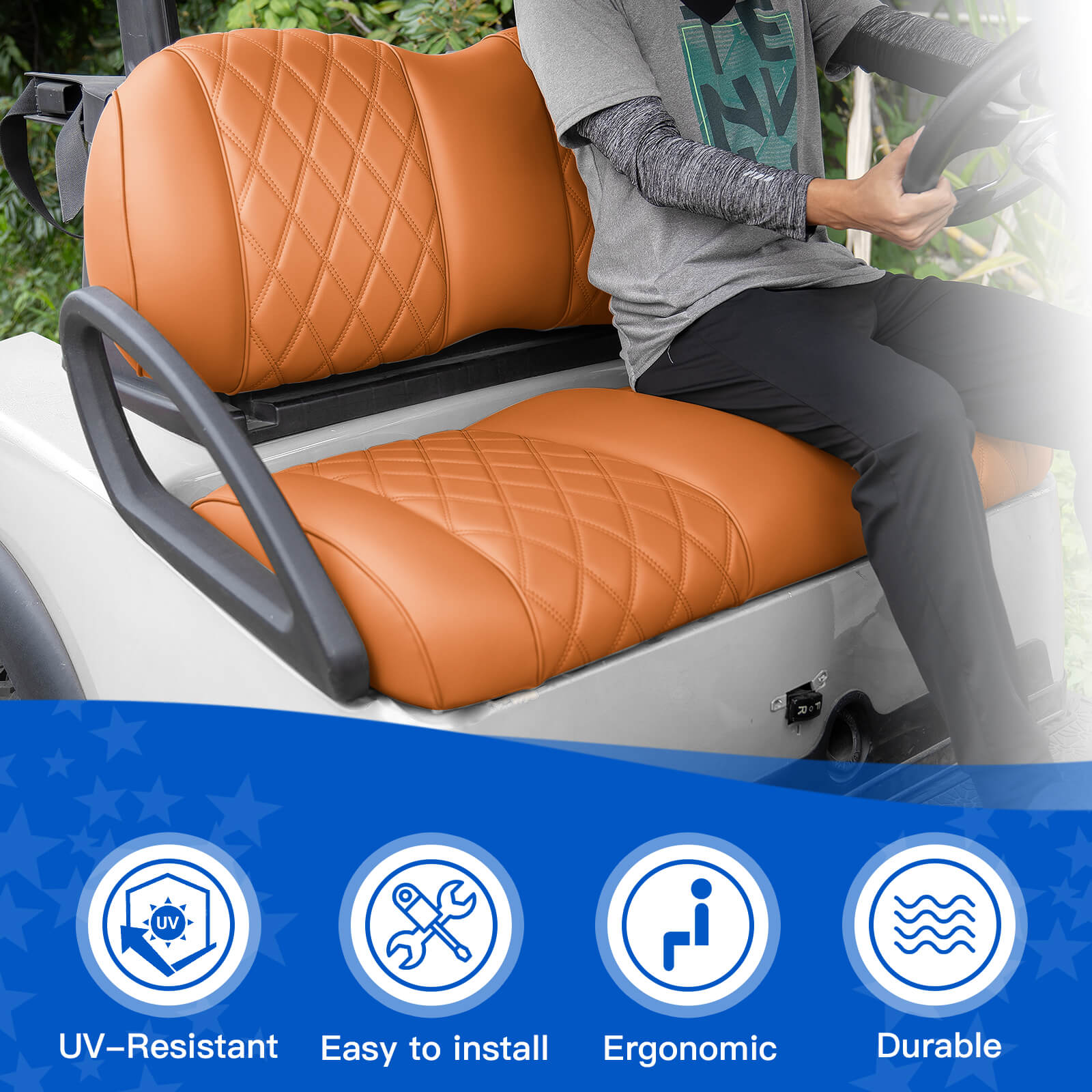 NOKINS Golf Cart Front Seat Kit | Fits Club Car Precedent 2012+/Tempo/Onward | Seat Back & Bottom, All Brown