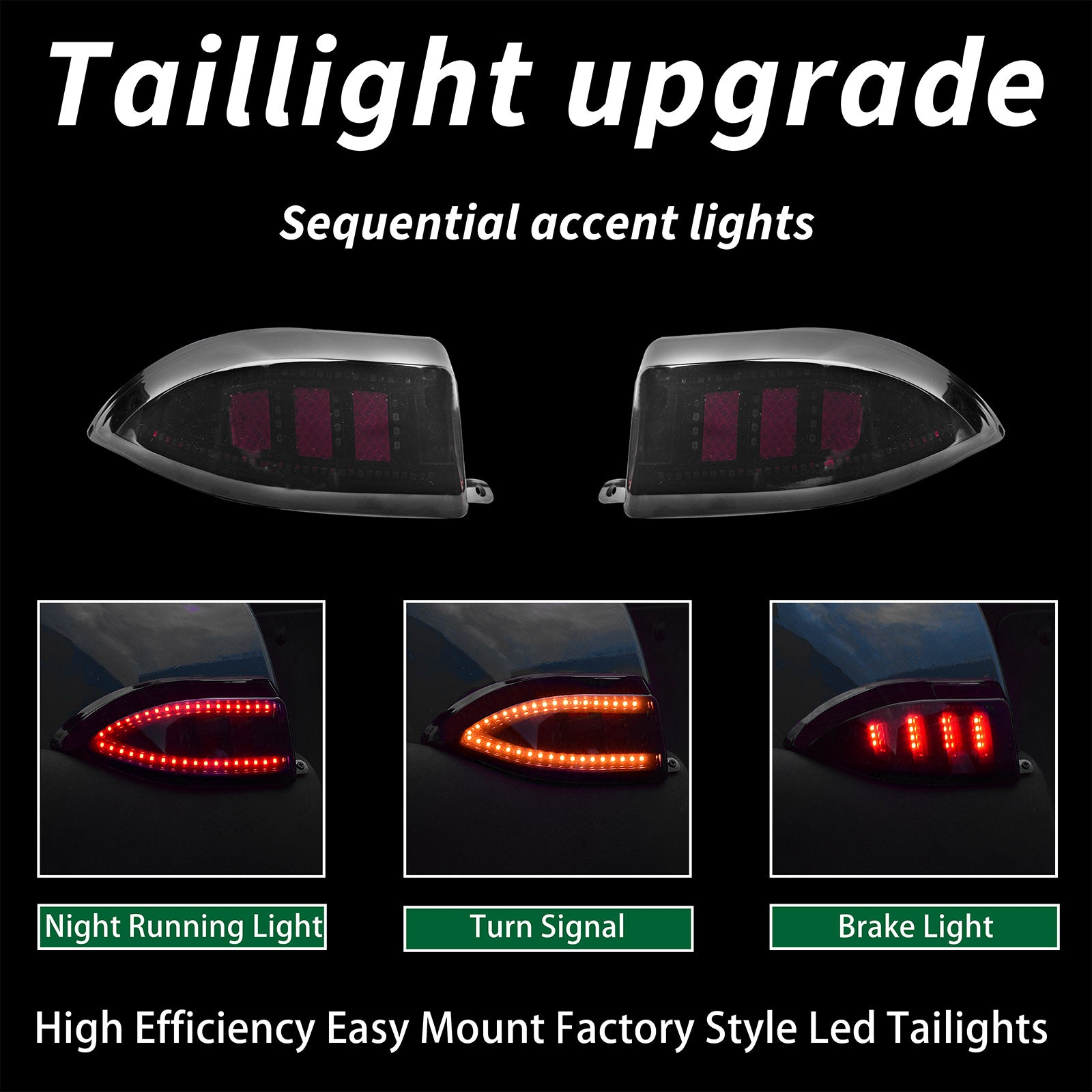 NOKINS Golf Cart LED Tail Lights | Fits Club Car Tempo/Precedent | Deluxe Brake Light | 12V Universal | Gas & Electric Models