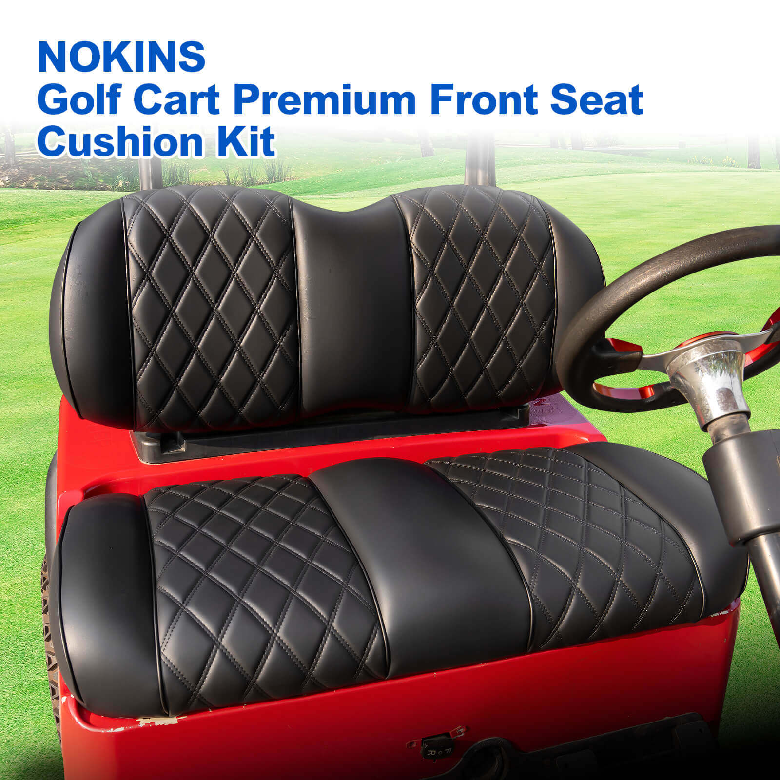NOKINS Golf Cart Front Seat Kit | Fits Club Car Precedent 2012+/Tempo/Onward | Seat Back & Bottom, Black&Black Piping