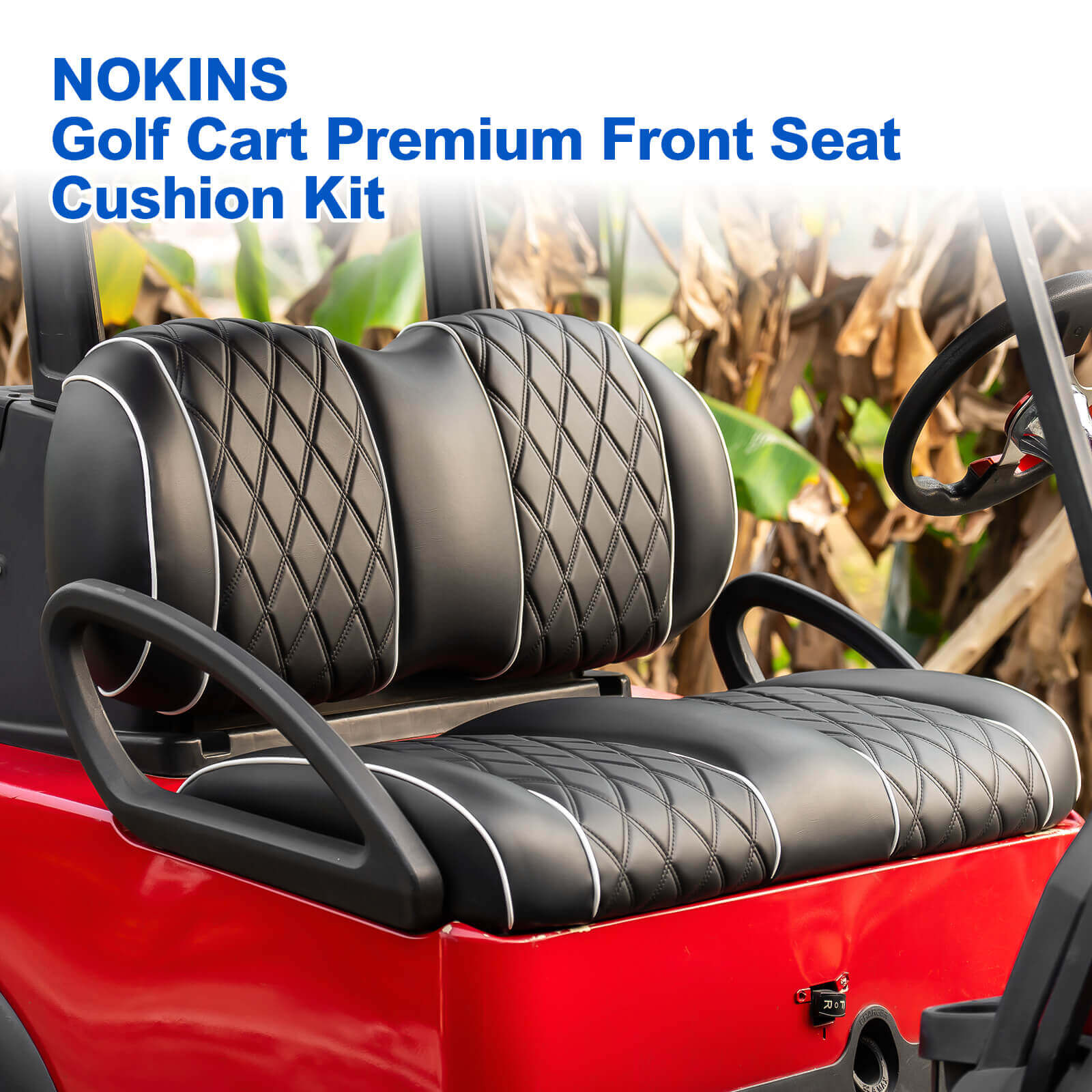 NOKINS Golf Cart Front Seat Kit | Fits Club Car Precedent 2012+/Tempo/Onward | Seat Back & Bottom, Black&White Piping