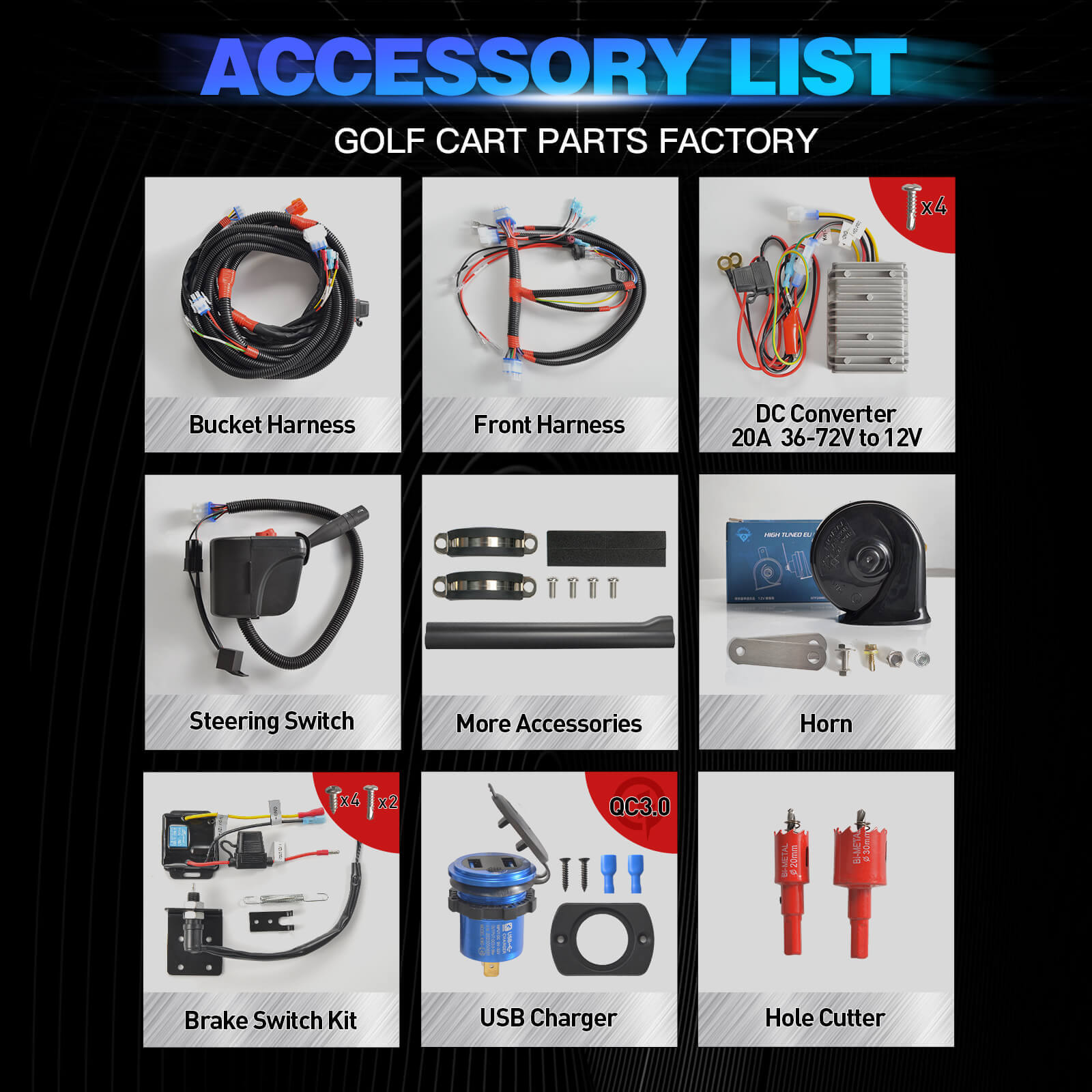 NOKINS Deluxe Plus LED Colorful Light Kit | Fits Club Car Precedent 2004-UP (Electric/Gas) | Street Legal, Scanning Turn Lights, Low/High Beam