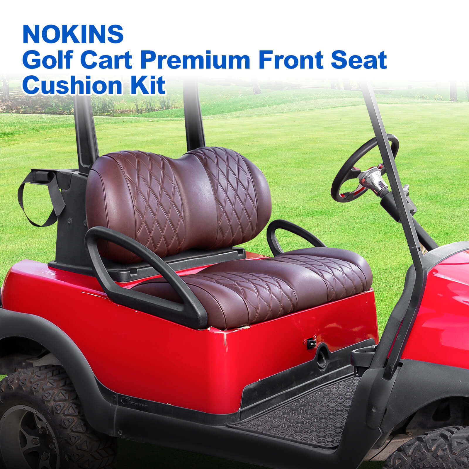 NOKINS Golf Cart Seat Kit Fit Club Car Precedent 2012+/Tempo/Onward, Premium Front Seat Cushion Including Seat Back&Bottom Assembly(Brown&Brown 8438)
