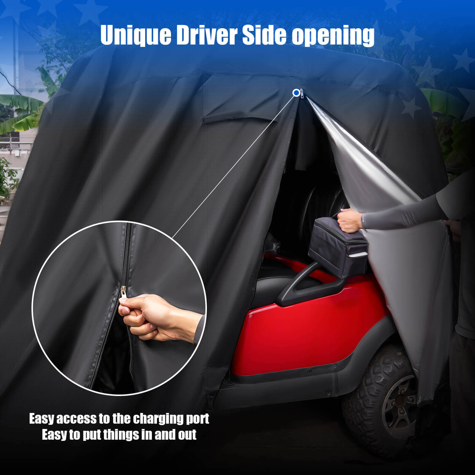 NOKINS 420D Waterproof Golf Cart Cover | 2+2 Seater | Fits Yamaha Drive/Drive 2 | Windproof, Double Zipper Doors, Black