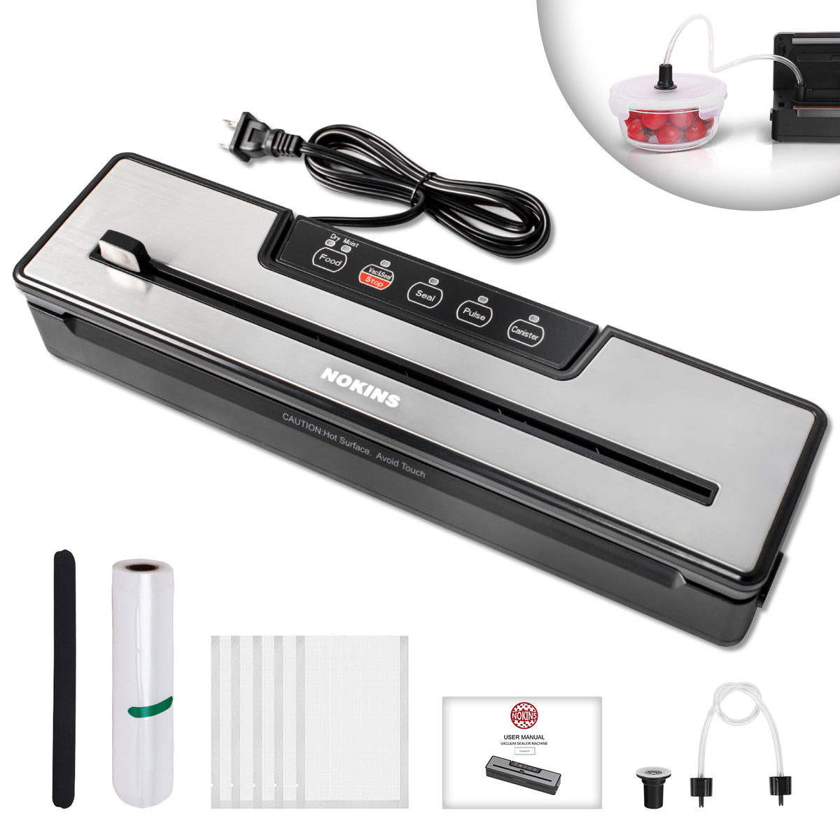 NOKINS Vacuum Sealer Machine, Silver with Suction Power Automatic Options