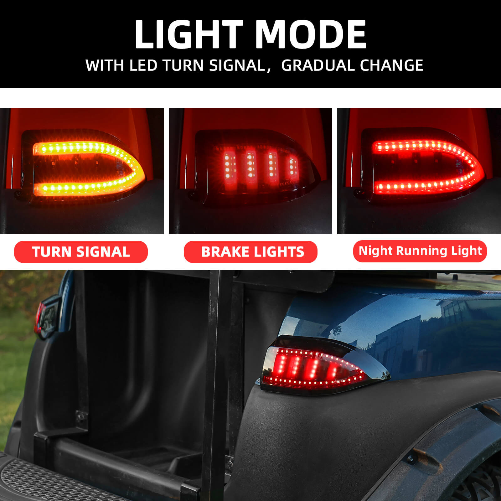 NOKINS Golf Cart LED Tail Lights | Fits Club Car Tempo/Precedent | Deluxe Brake Light | 12V Universal | Gas & Electric Models