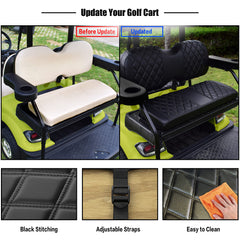 NOKINS Golf Cart Diamond Front and Rear Seat Cover,Compatible with Golf Cart i40 i40L Model and Advanced EV, EV1 4, EV1 4L Model Seat Kit, No Staples Required, Vinyl Replace Onward Seat Cover