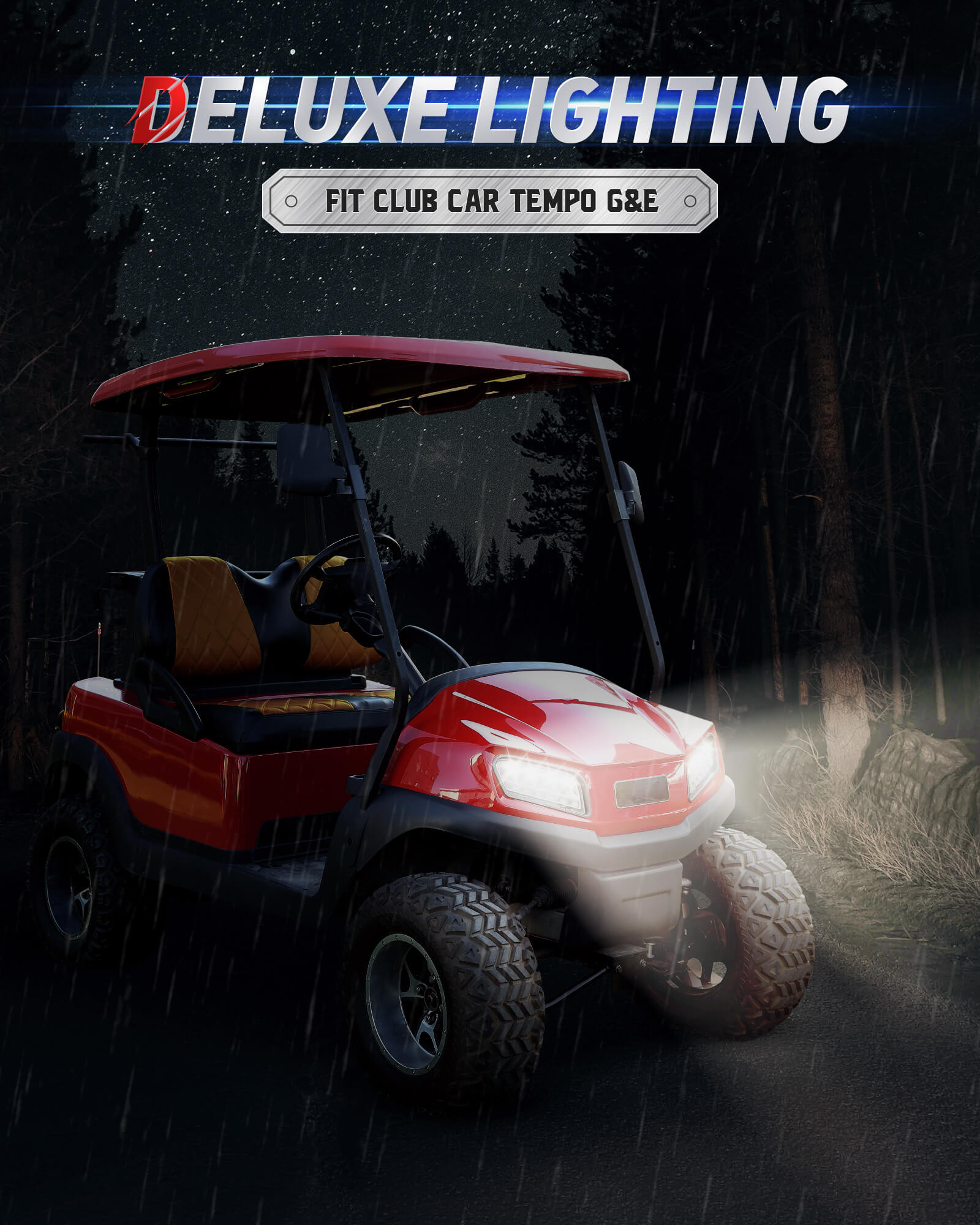 NOKINS Club Car Tempo LED Light Kit | Deluxe Headlights (Low/High Beam) | QC3.0 USB, Scanning Turn Signals, 20A Converter